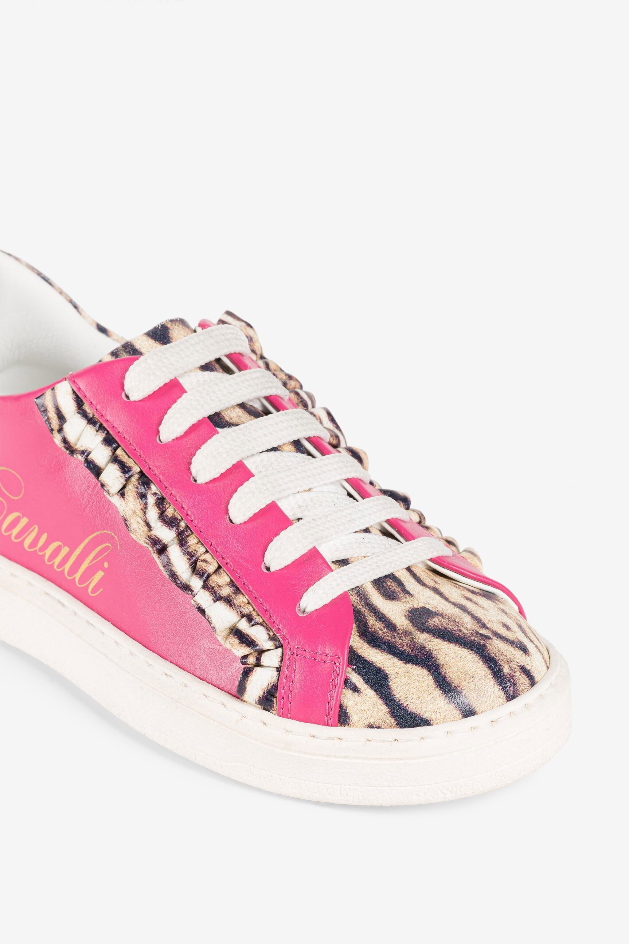 JU Ruffled Ocelot-Print Sneakers Fuchsia PJS034-PN003