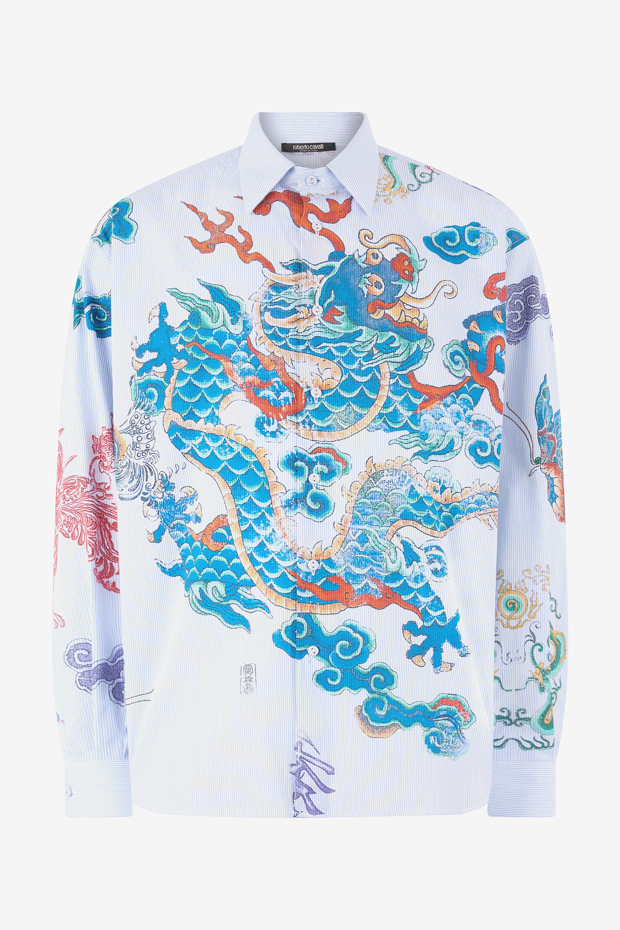 RC Shirt with Dragon, Flowers and Butterflies WHITE LIGHT BLUE VRT722-CH106