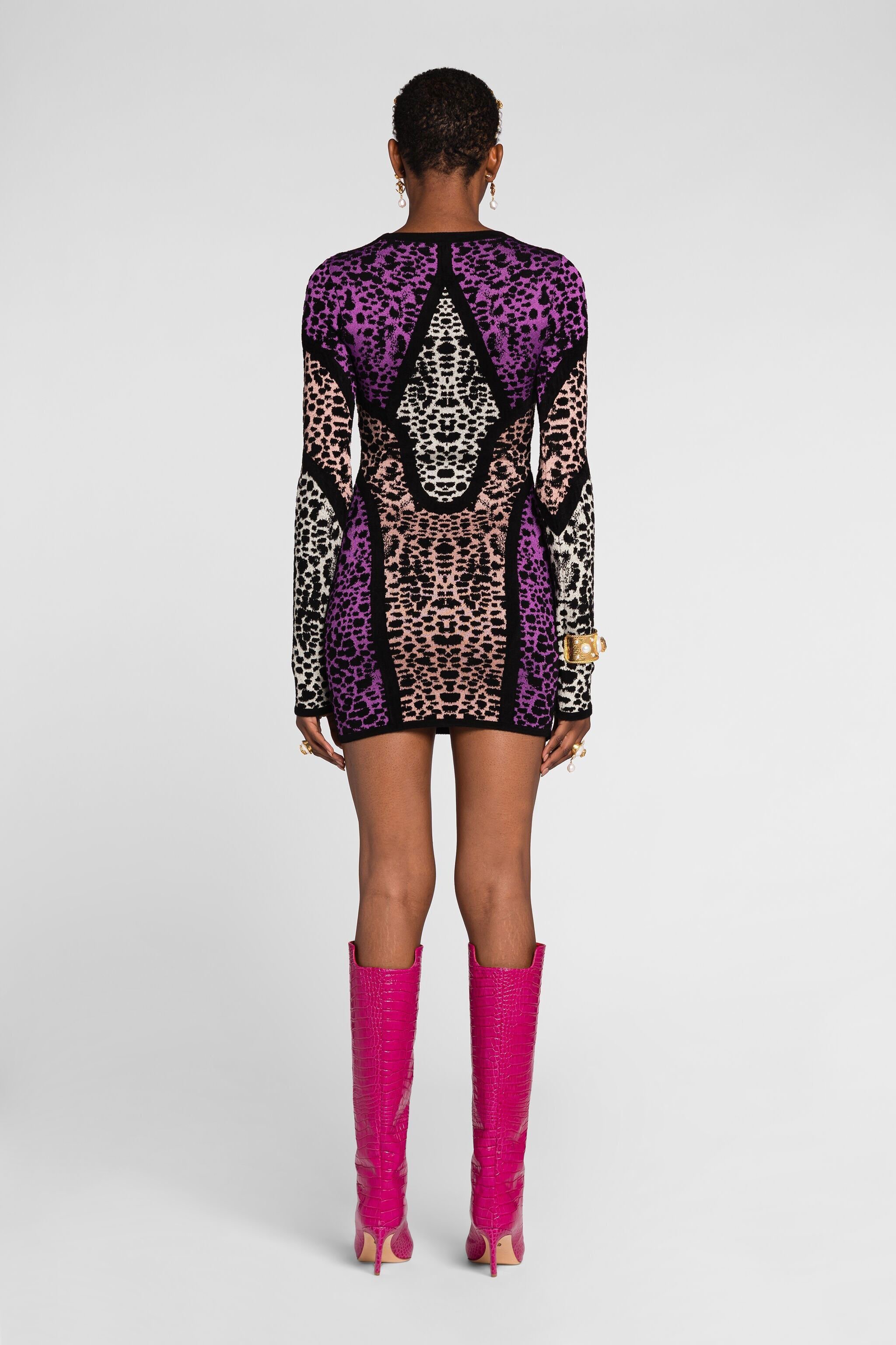 RC Animal print panelled minidress Purple QKM104-MI150