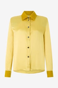 ${brand} Ochre Silk Shirt With Velvet Inserts ${colorDescription} ${masterID}