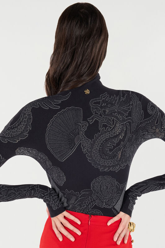 RC Bodysuit with Dragons, Flowers, and Fans Schwarz VKT60D-MA001