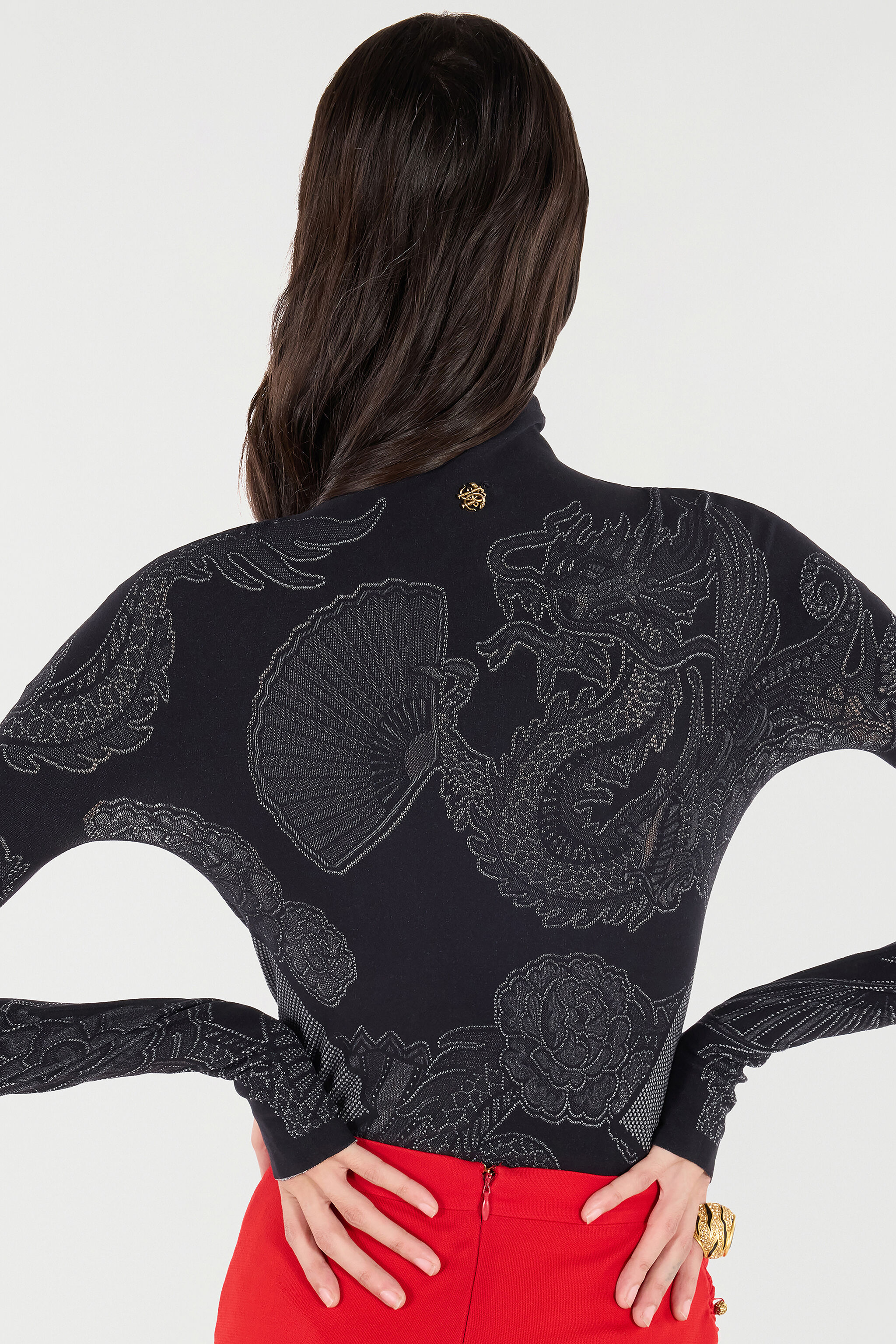 RC Bodysuit with Dragons, Flowers, and Fans Schwarz VKT60D-MA001