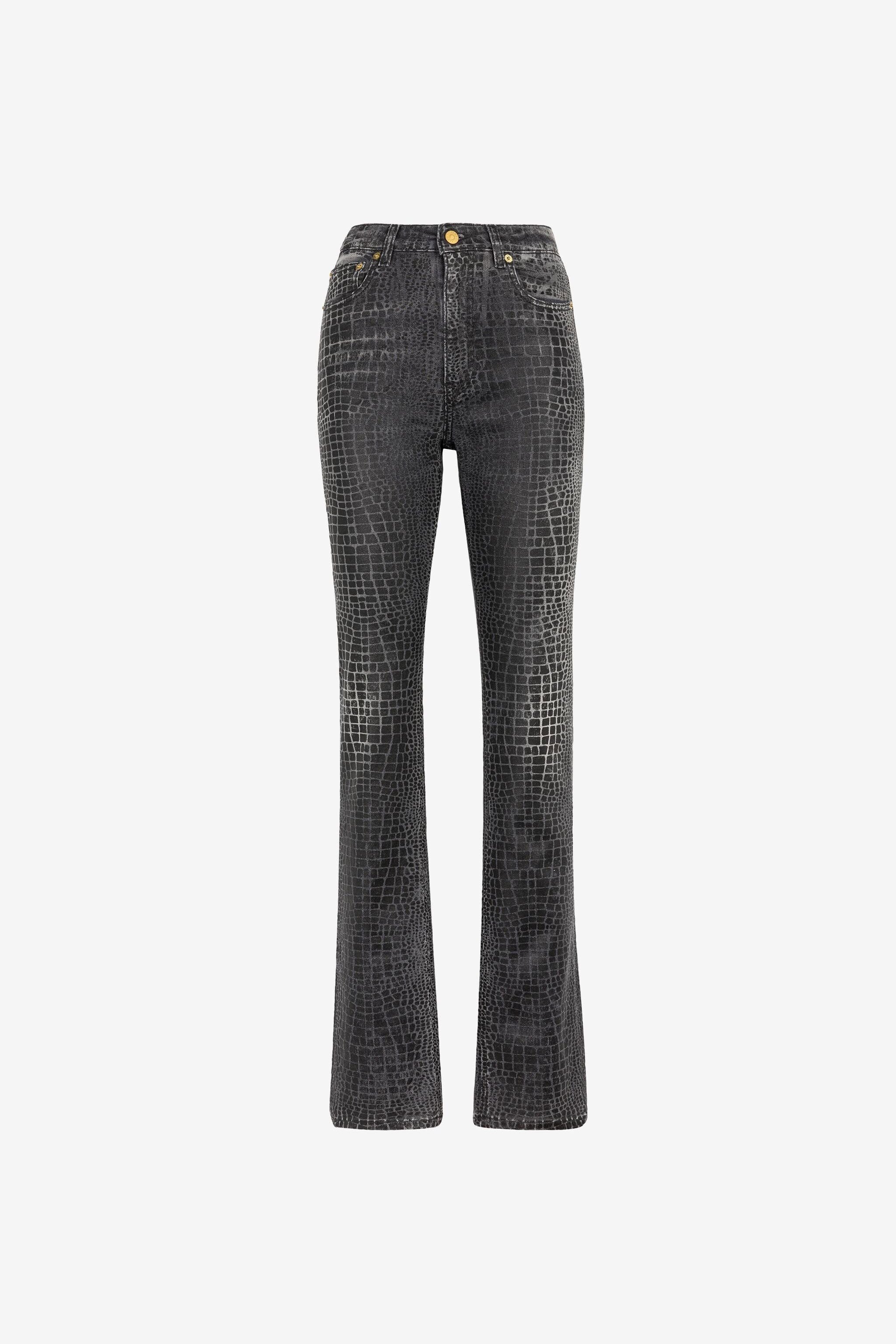 RC Crocodile-Print Straight-Leg Jeans Black PKJ218-DN008