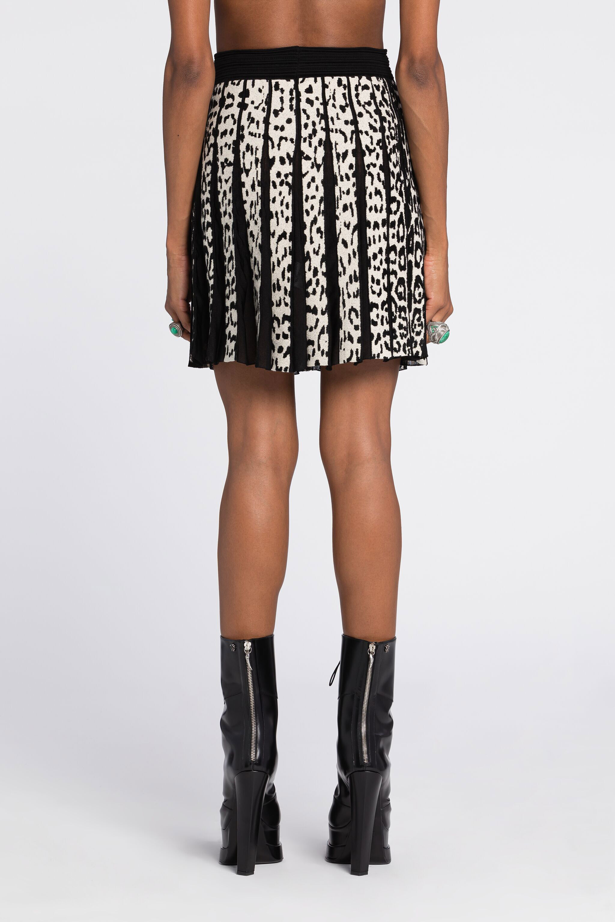 Leopard Print Pleated Mini Skirt in Black White for Women Roberto Cavalli