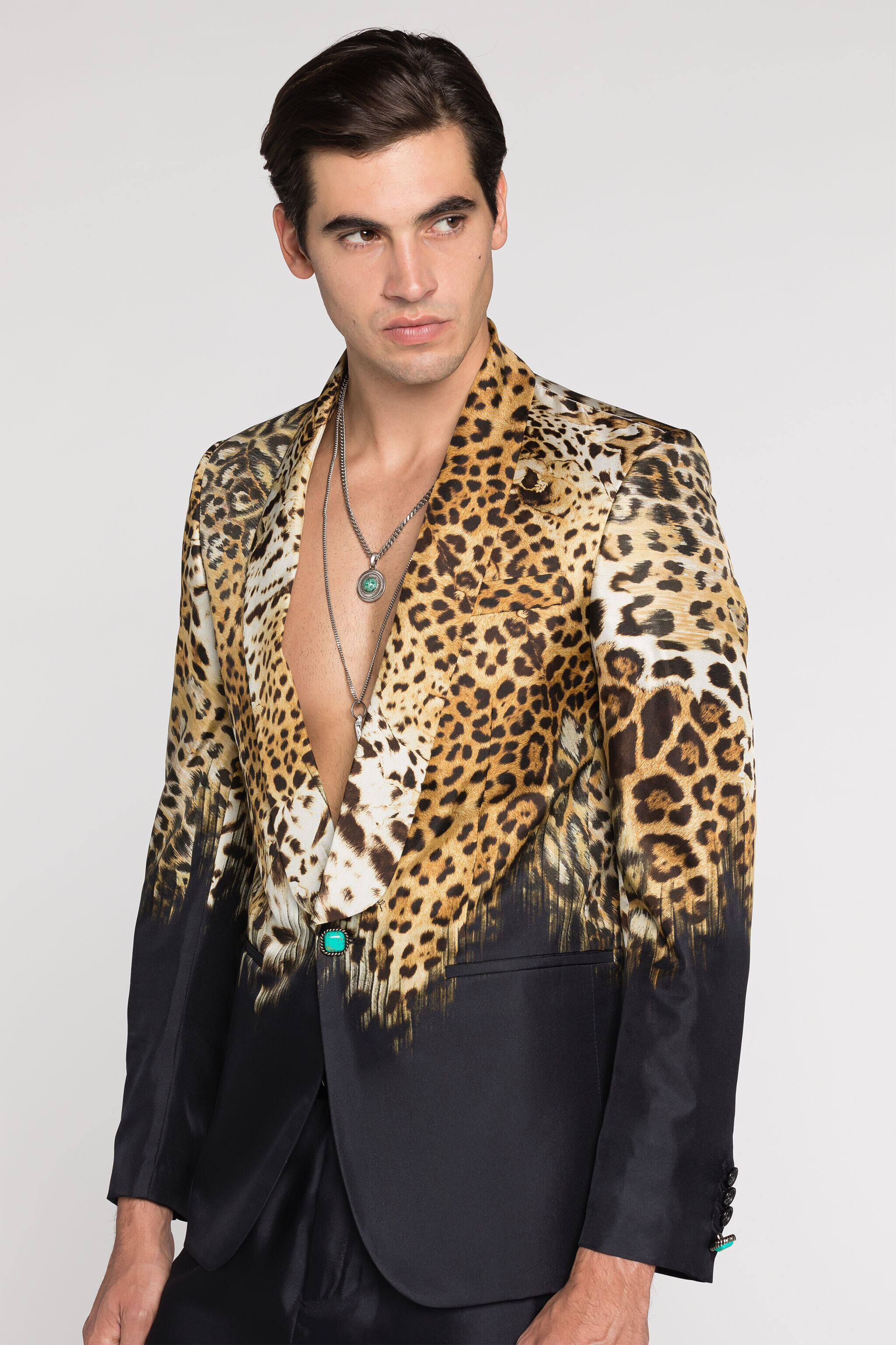 RC Leopard-Print Silk Blazer Light brown RRT450-2N411