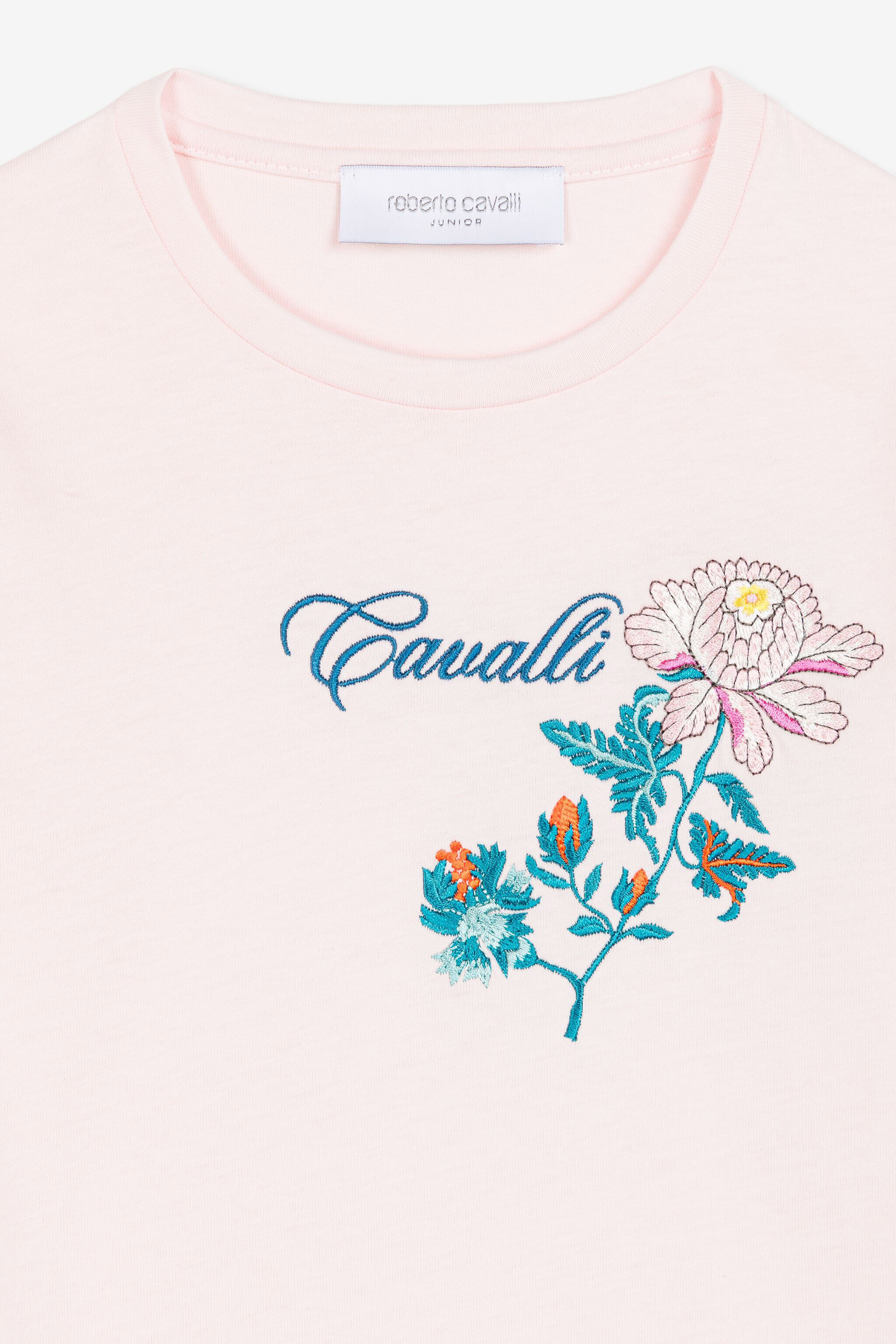 JU Flower-Embroidered Cotton T-Shirt Pink RJT640-JD001
