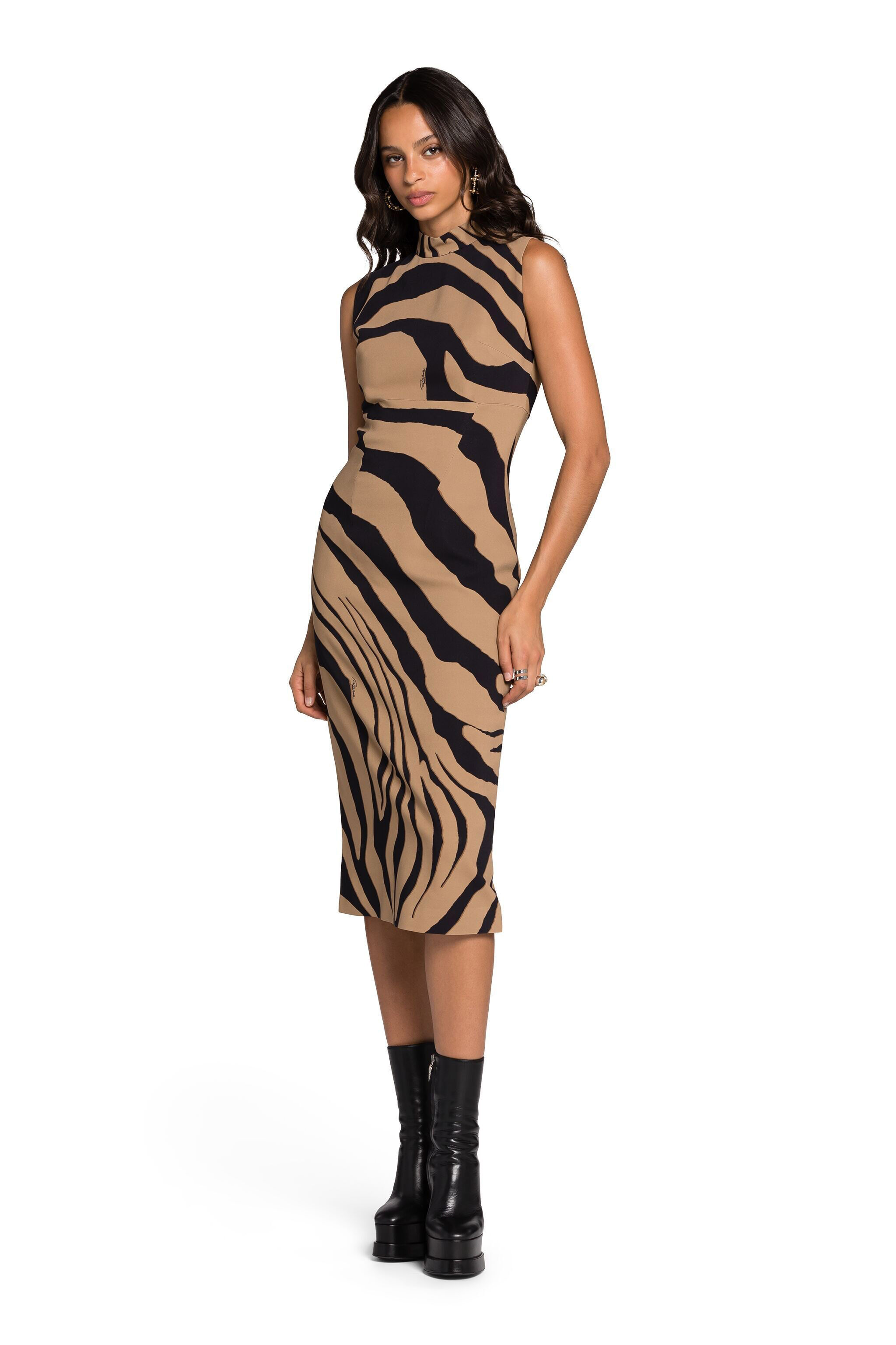 RC Tiger-Print Sleeveless Dress Light Brown KOT10E-ORL60