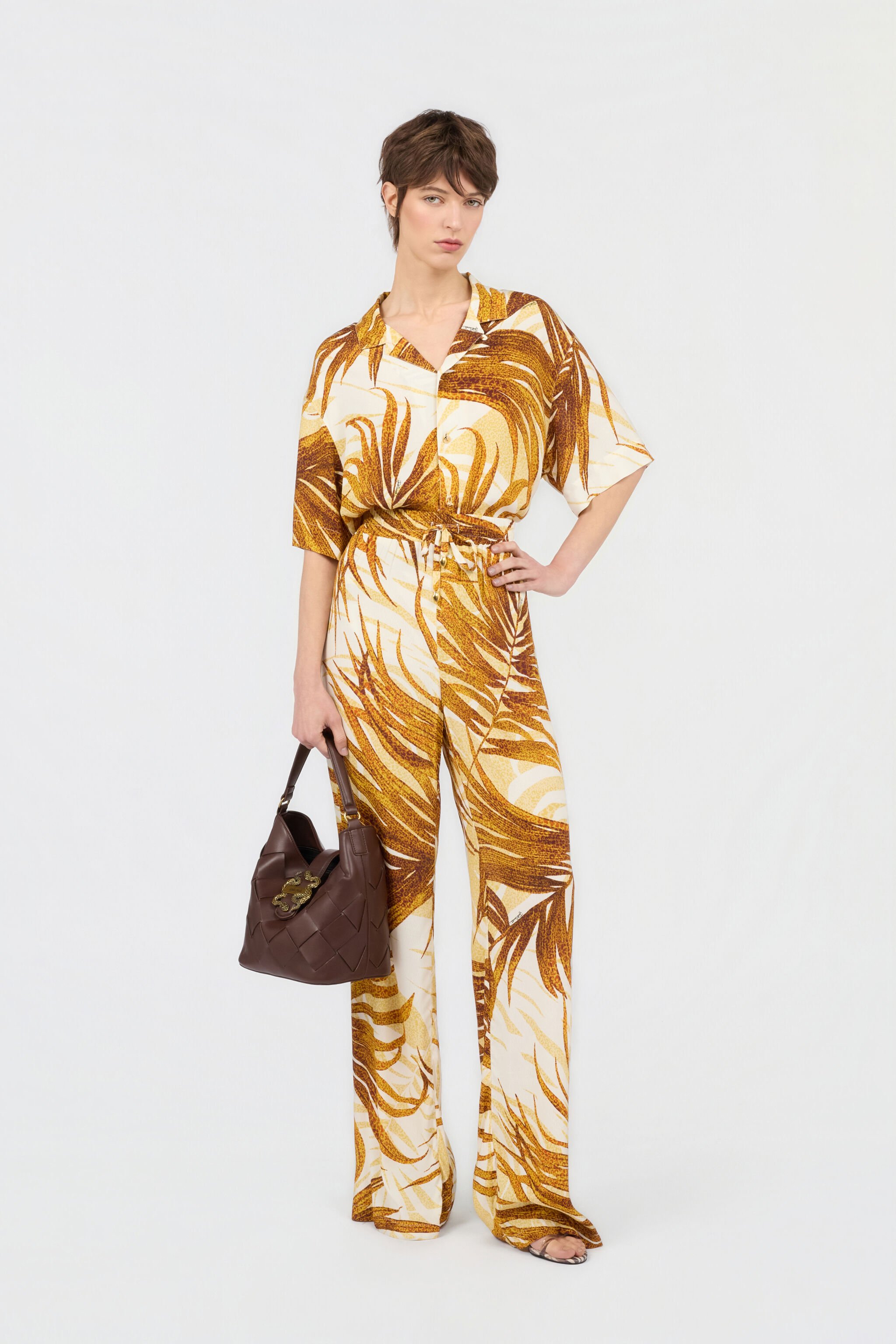 JC Golden Palm Print Trousers DAFFODIL WFT160-WF507