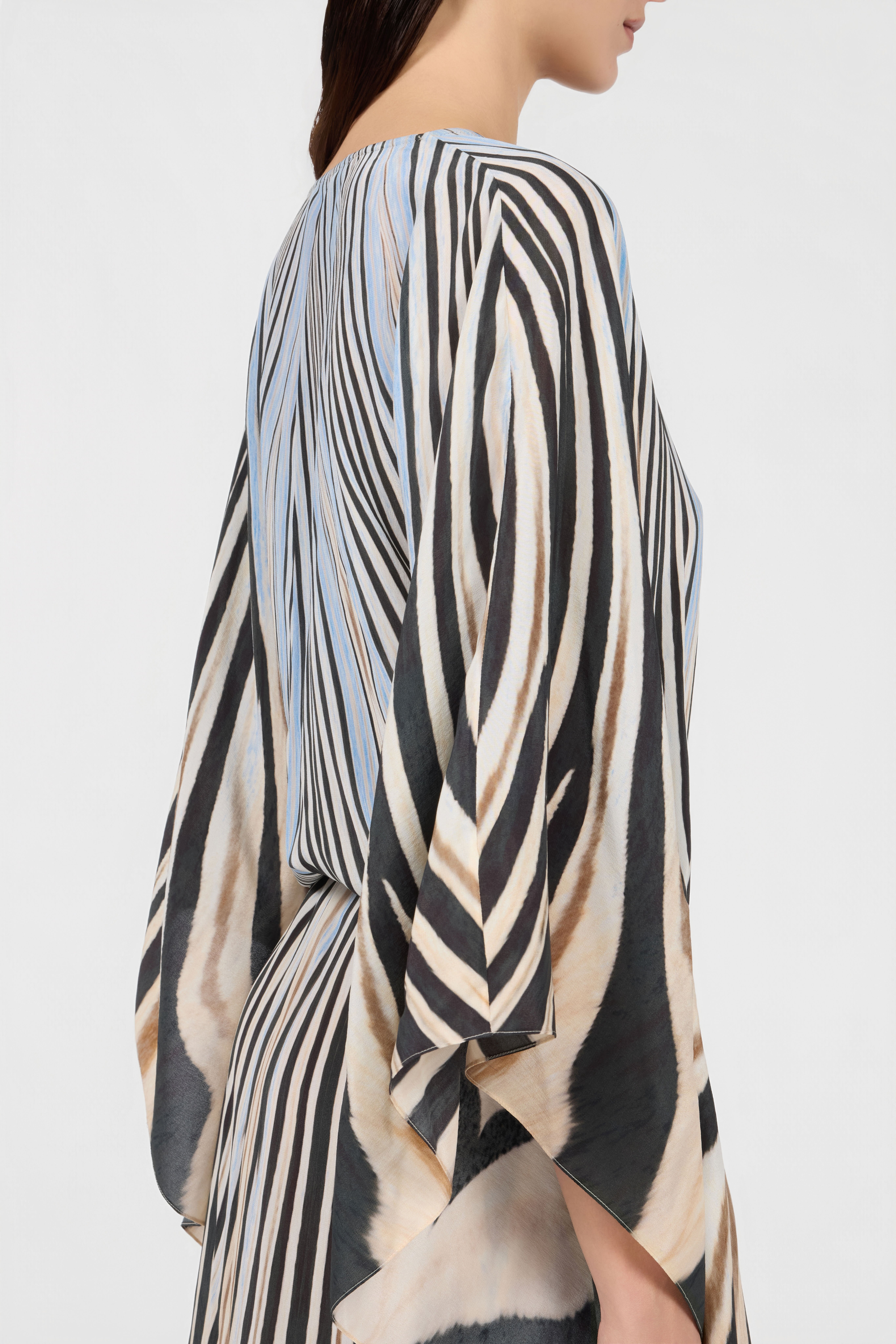 RC Robe Caftan En Soie Imprimé Zebra NATURAL/BLACK XQT179-SQT26