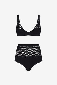 ${brand} Schwarzer High-Waist Bikini Mit Netzstoff ${colorDescription} ${masterID}