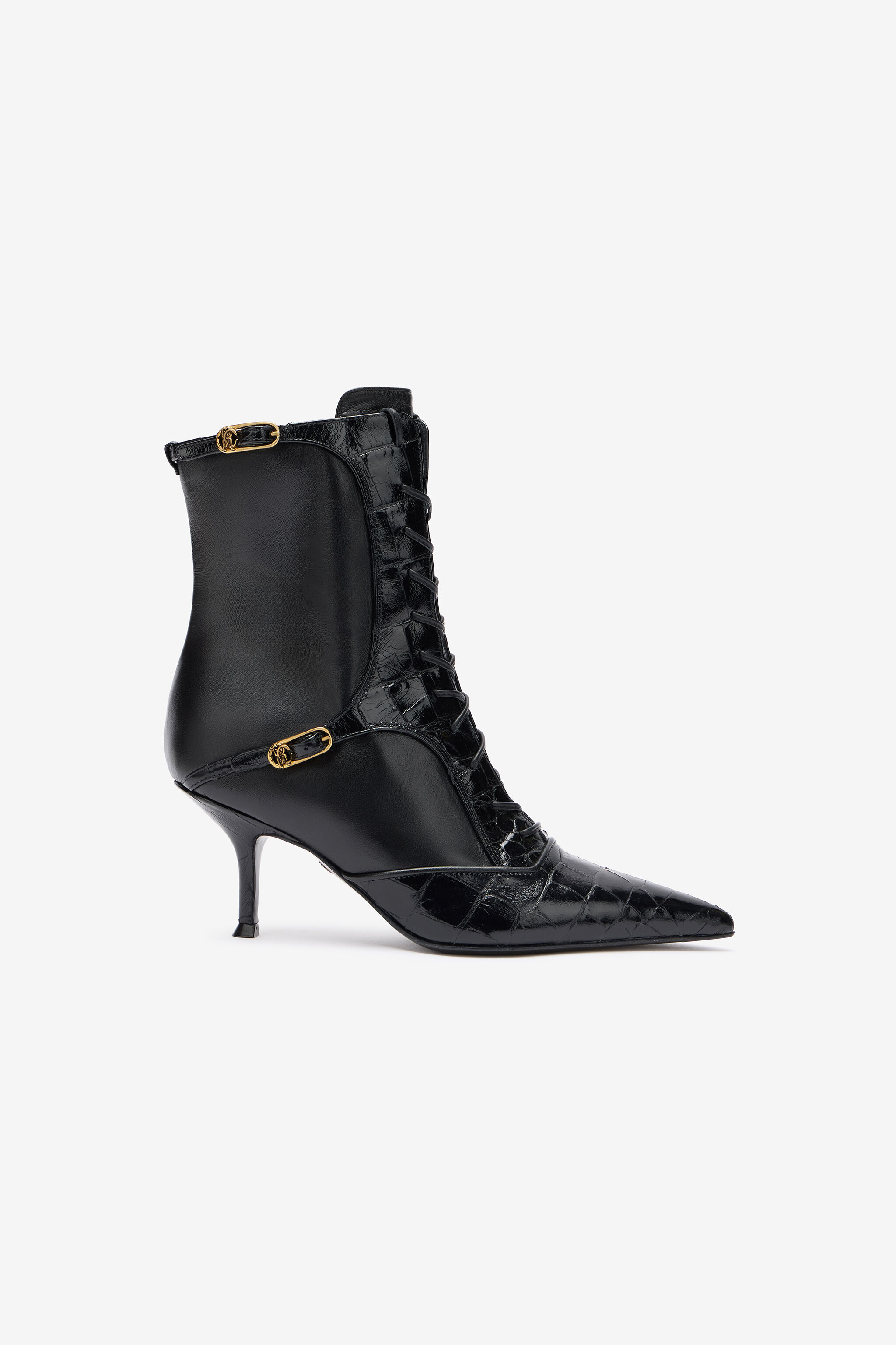RC Lace-Up Ankle Boots in Crocodile-Effect Black VKS025-PN214