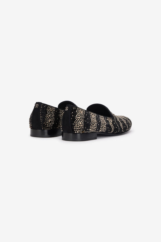 RC Animal-Print Loafers With Rhinestones Black/Silver URS004-SE127