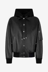 ${brand} Leather Bomber Jacket with Hood ${colorDescription} ${masterID}