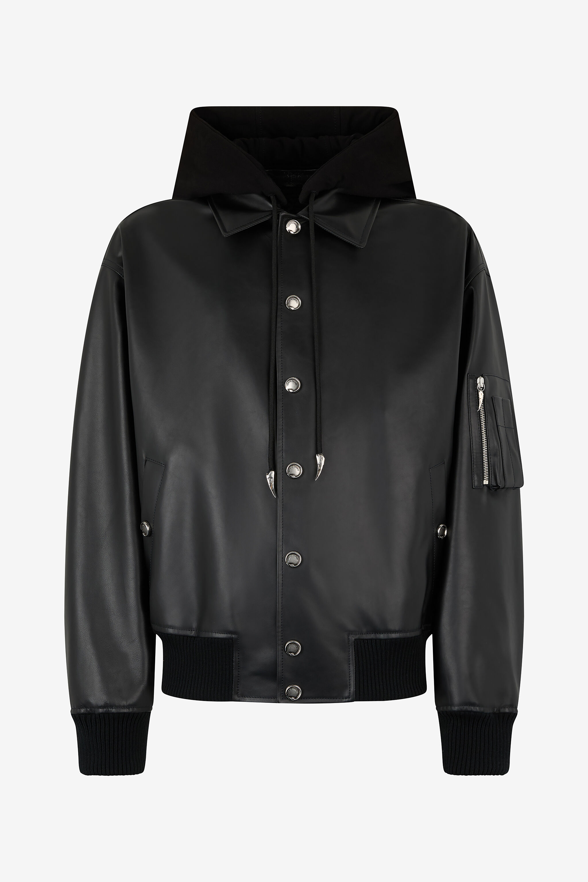 RC Leather Bomber Jacket with Hood Black VNP464-PN104