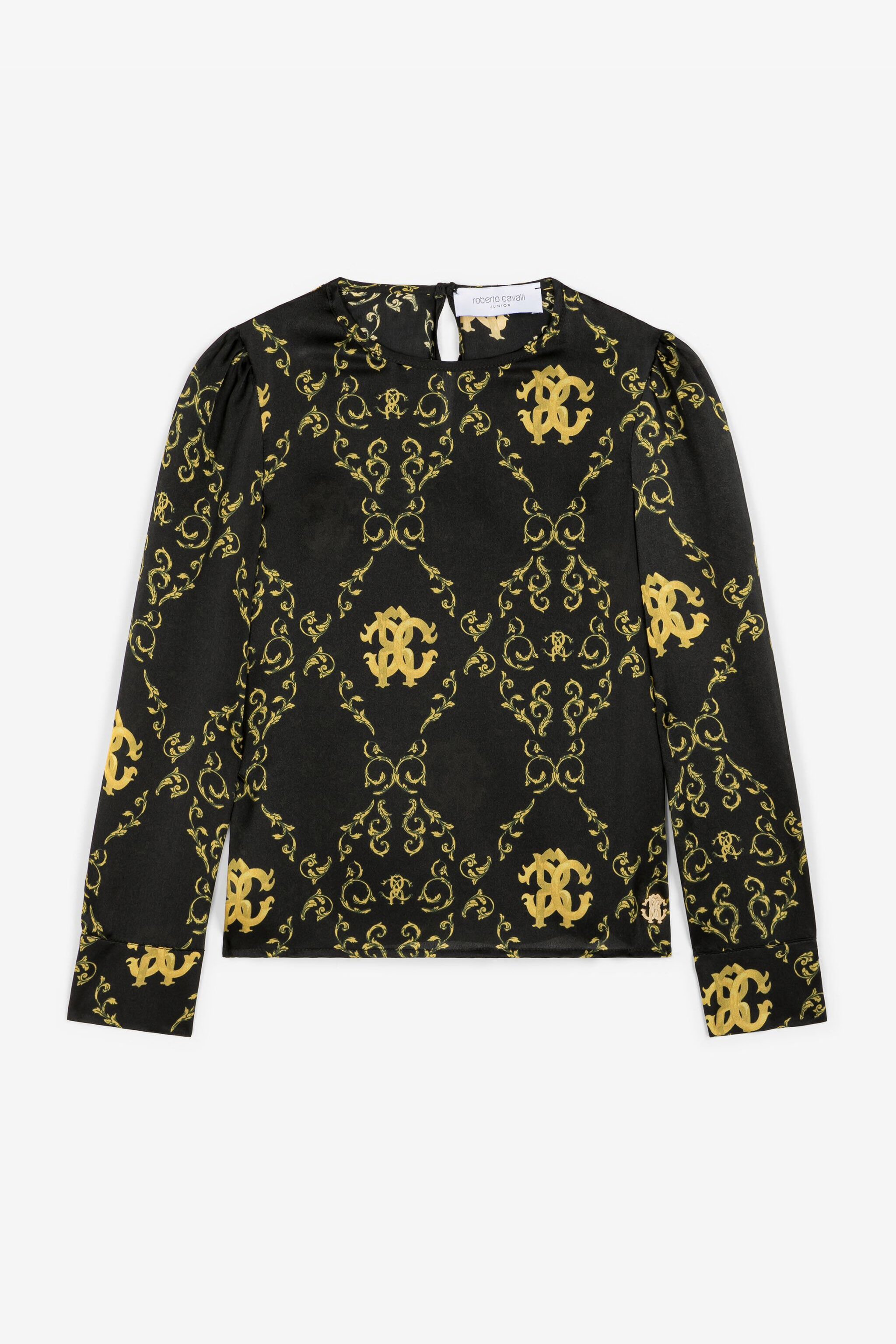 JU Filigree-Print Silk Top Black RJT705-2NG84
