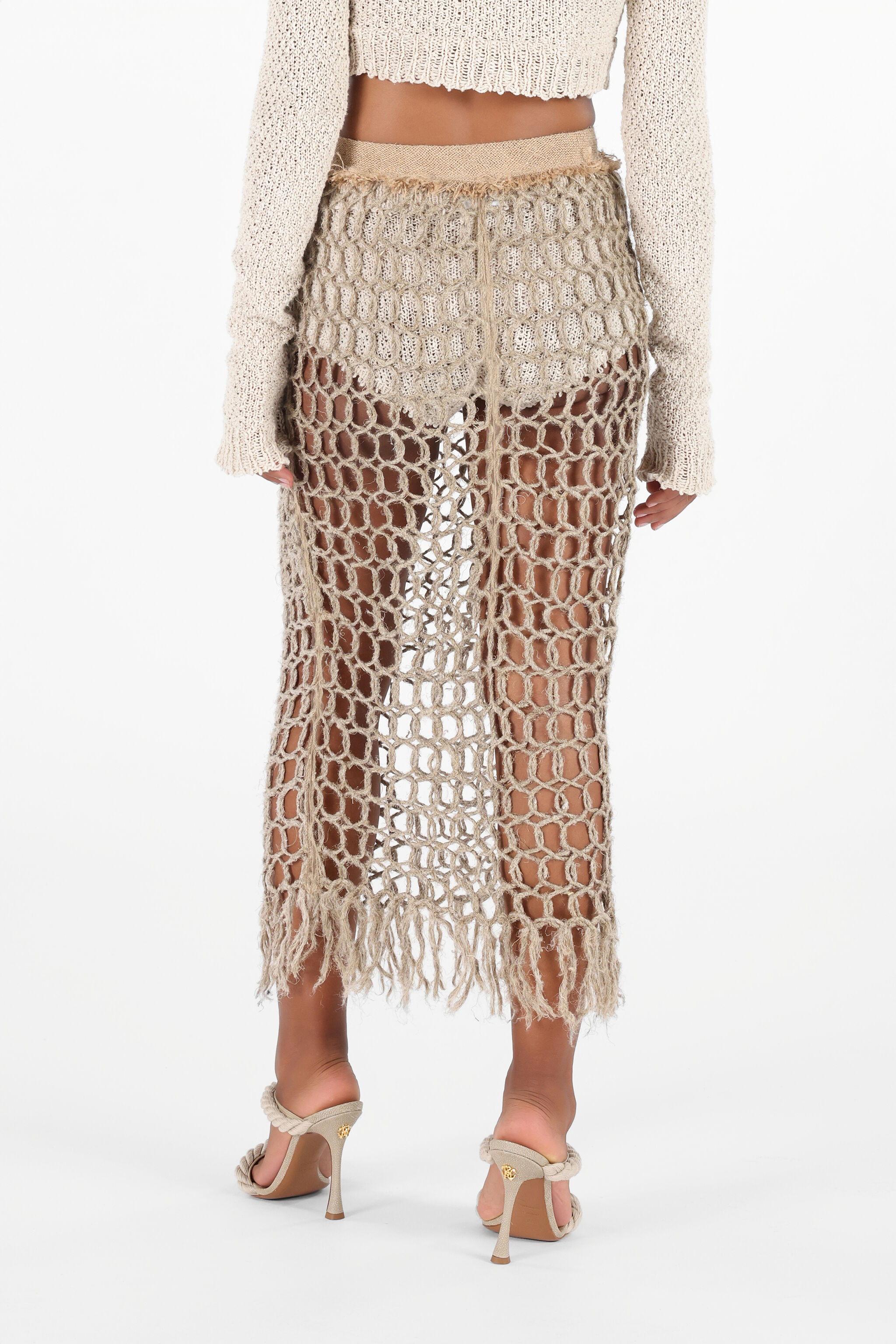 RC Long Mesh Skirt with Fringes Light Brown UWR303-FY096
