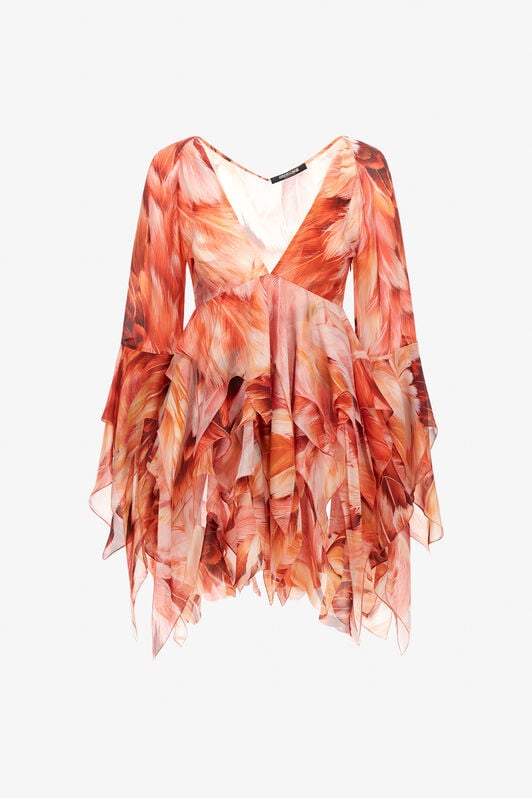 RC Plumage print short dress Orange SWT129-CTL71