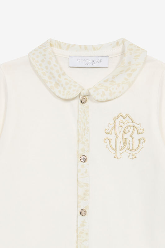 JU Cheetah-Print Hat, Bib And Romper Suit Set White UJT828-JD001