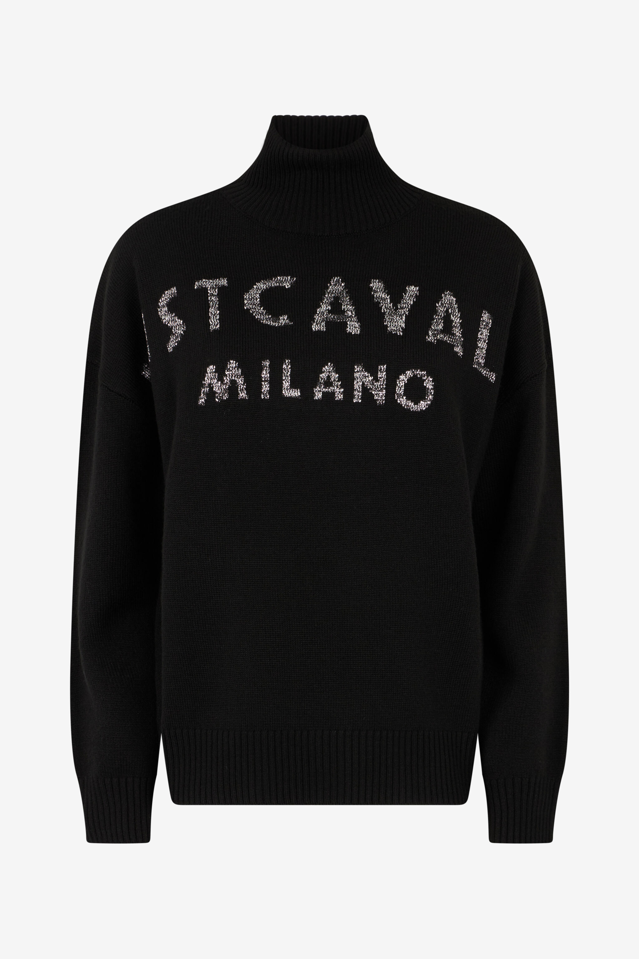 JC Sweater With High Collar And Lettering Black TFM019-TF144