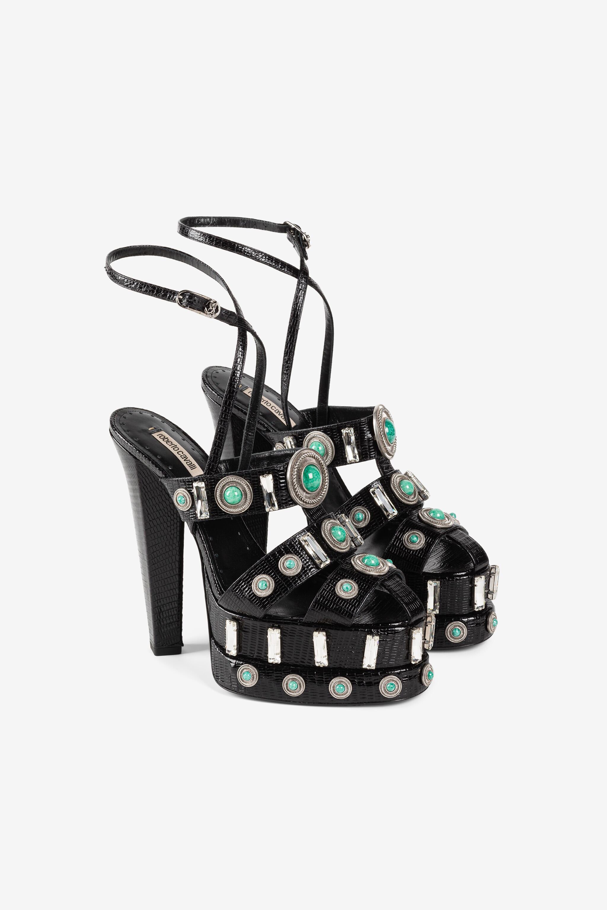 RC Gemstone-detail leather platform sandals Black RWS004-PZB62