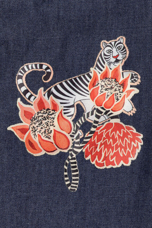 JU Flower And Tiger-Print Top Dunkelblau IJT901-DL003