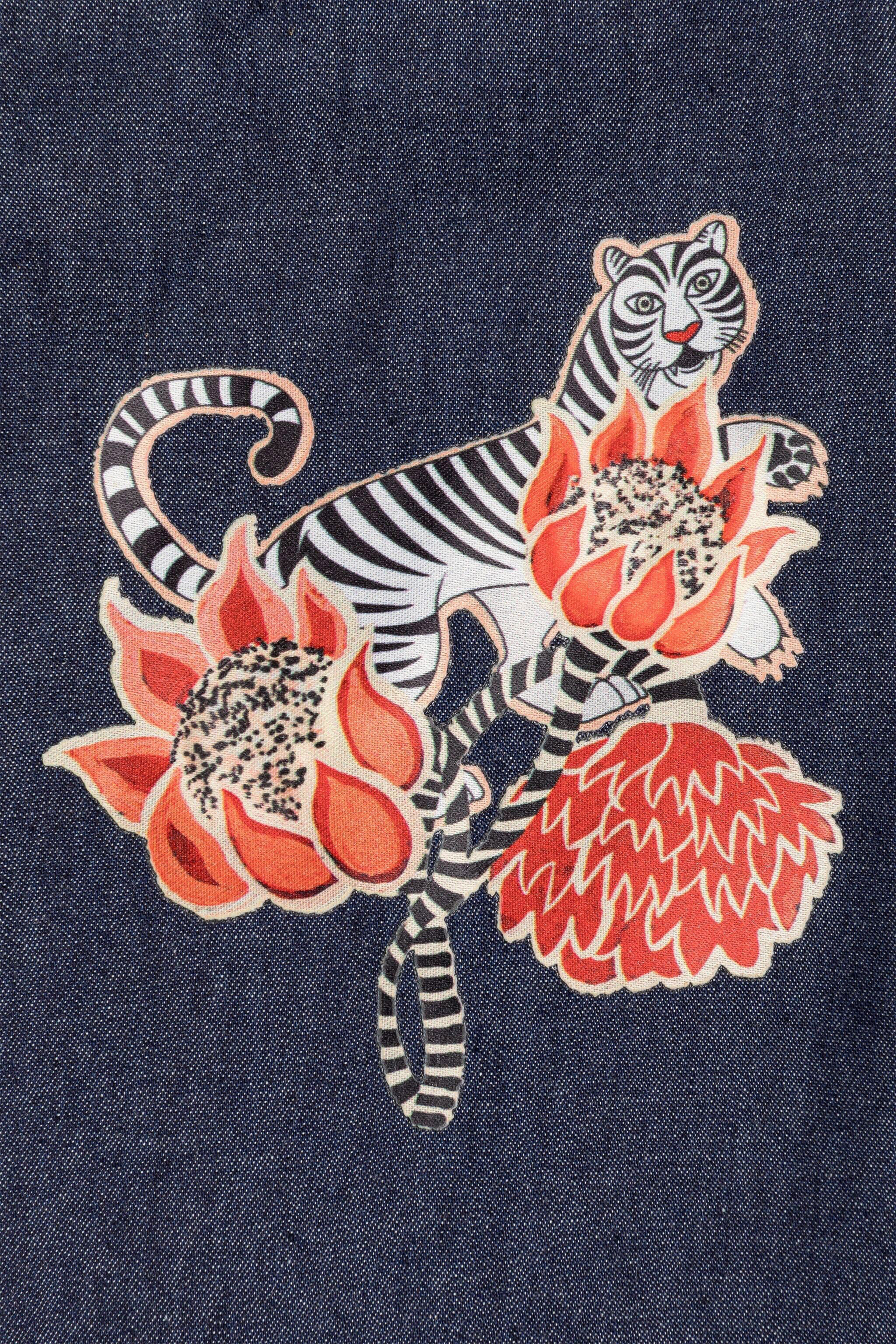 JU Flower And Tiger-Print Top Dunkelblau IJT901-DL003