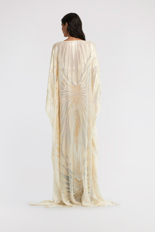 RC Satin caftan with Ray Of Gold print Ivory TKT103-HLI15