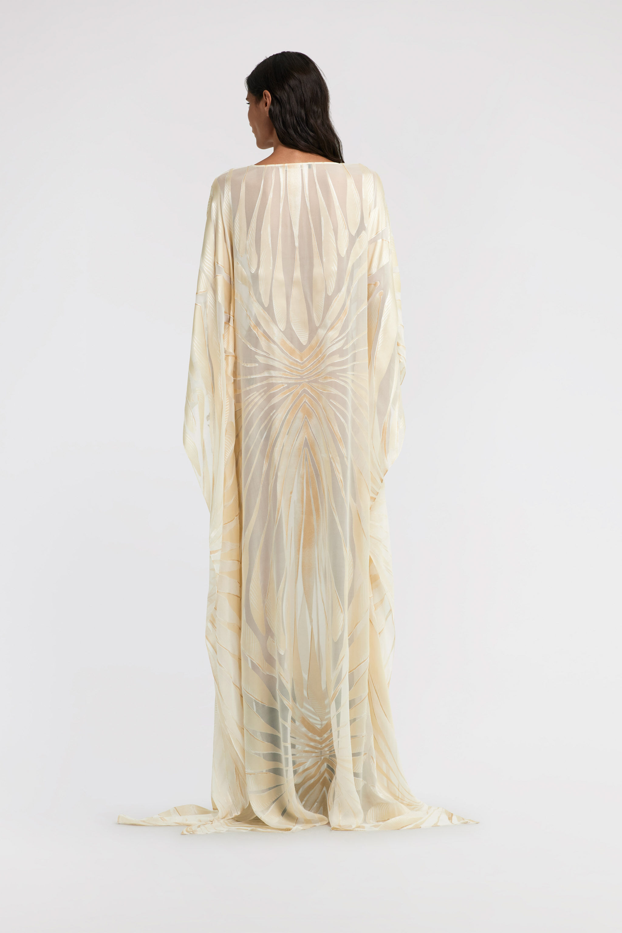 RC Satin caftan with Ray Of Gold print Ivory TKT103-HLI15