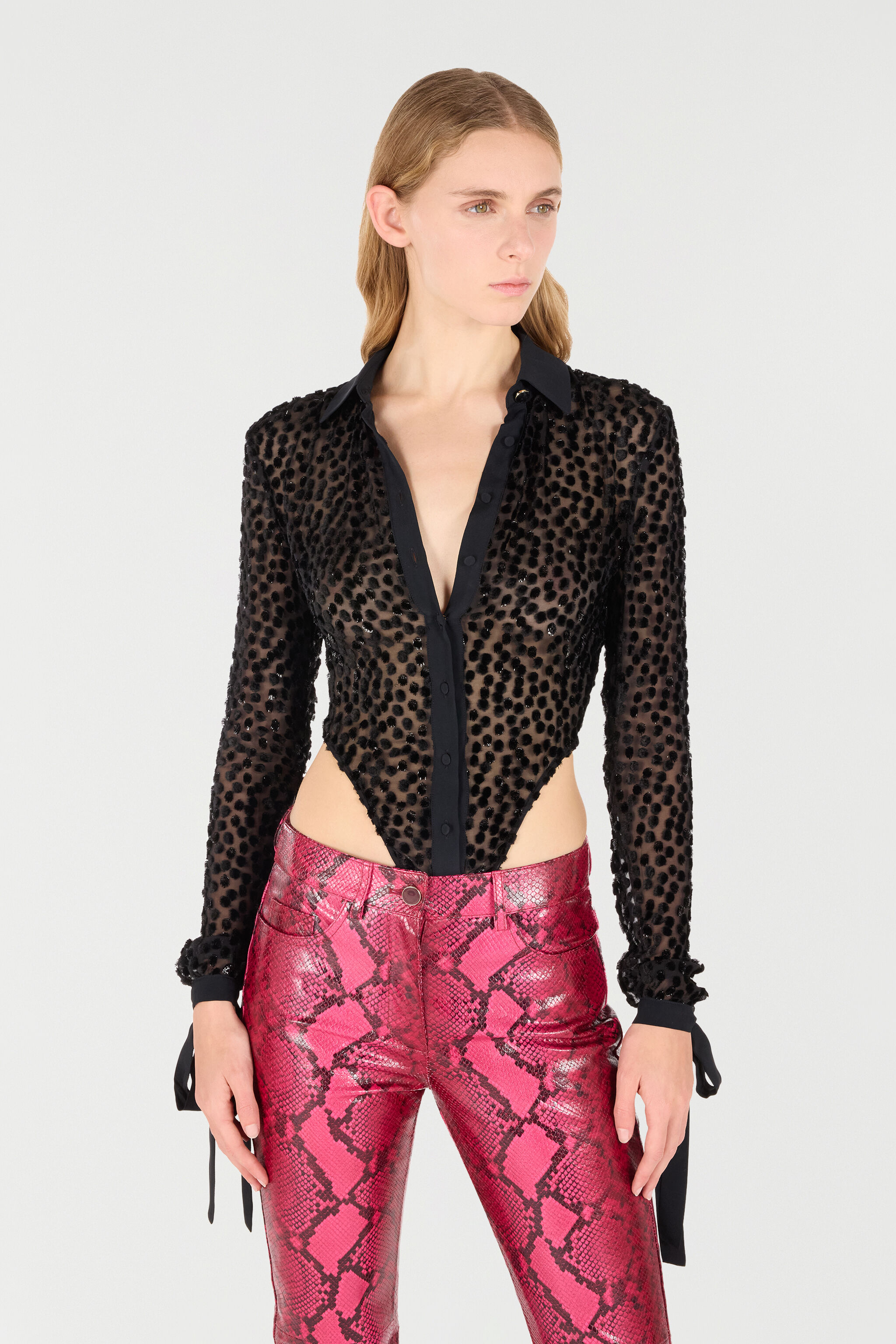 RC Polka-Dot Shirt-Style Bodysuit Black UKT706-FC004