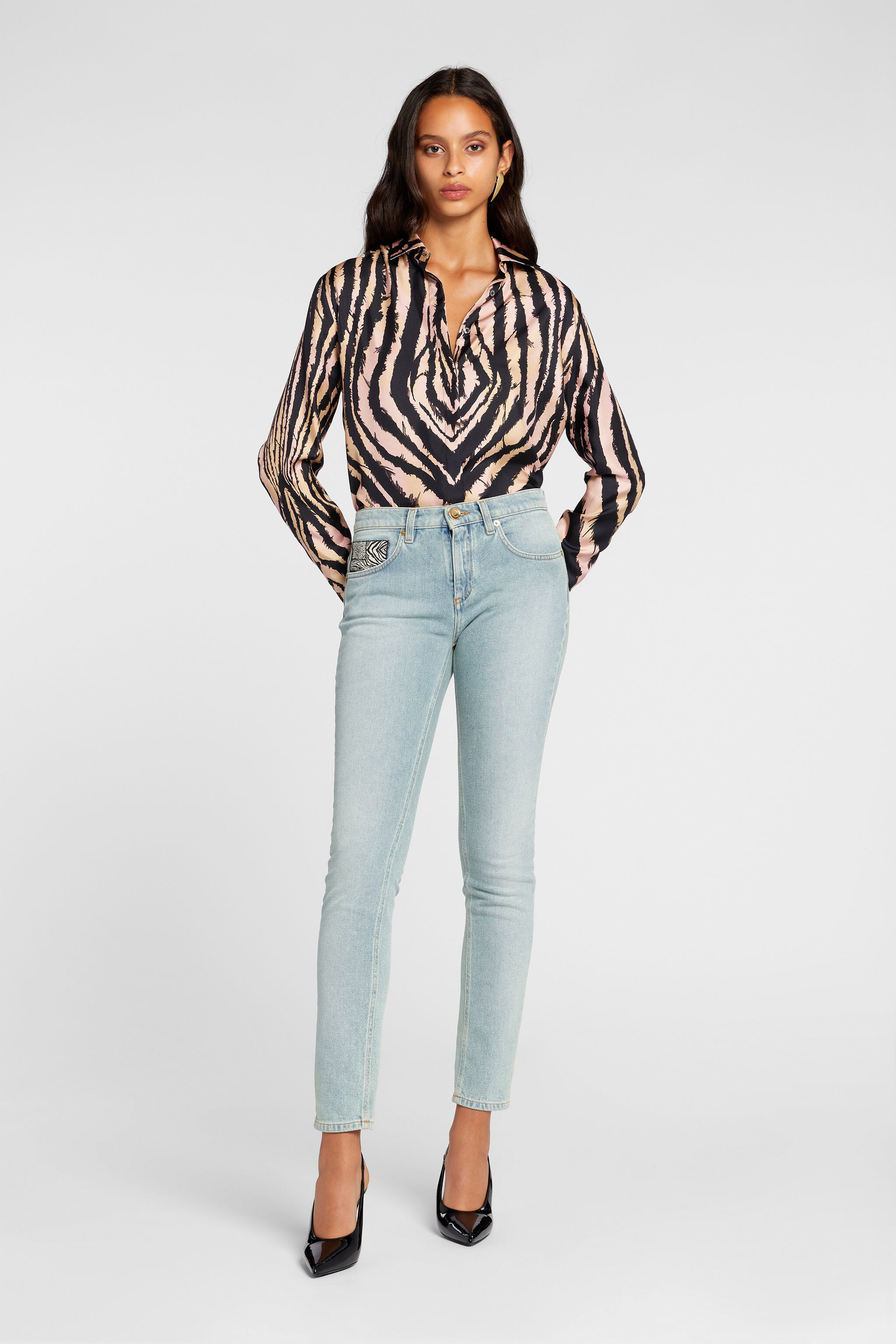 RC Animalier Patchwork-Print Appliqué Jeans Light blue OKJ232-DS006
