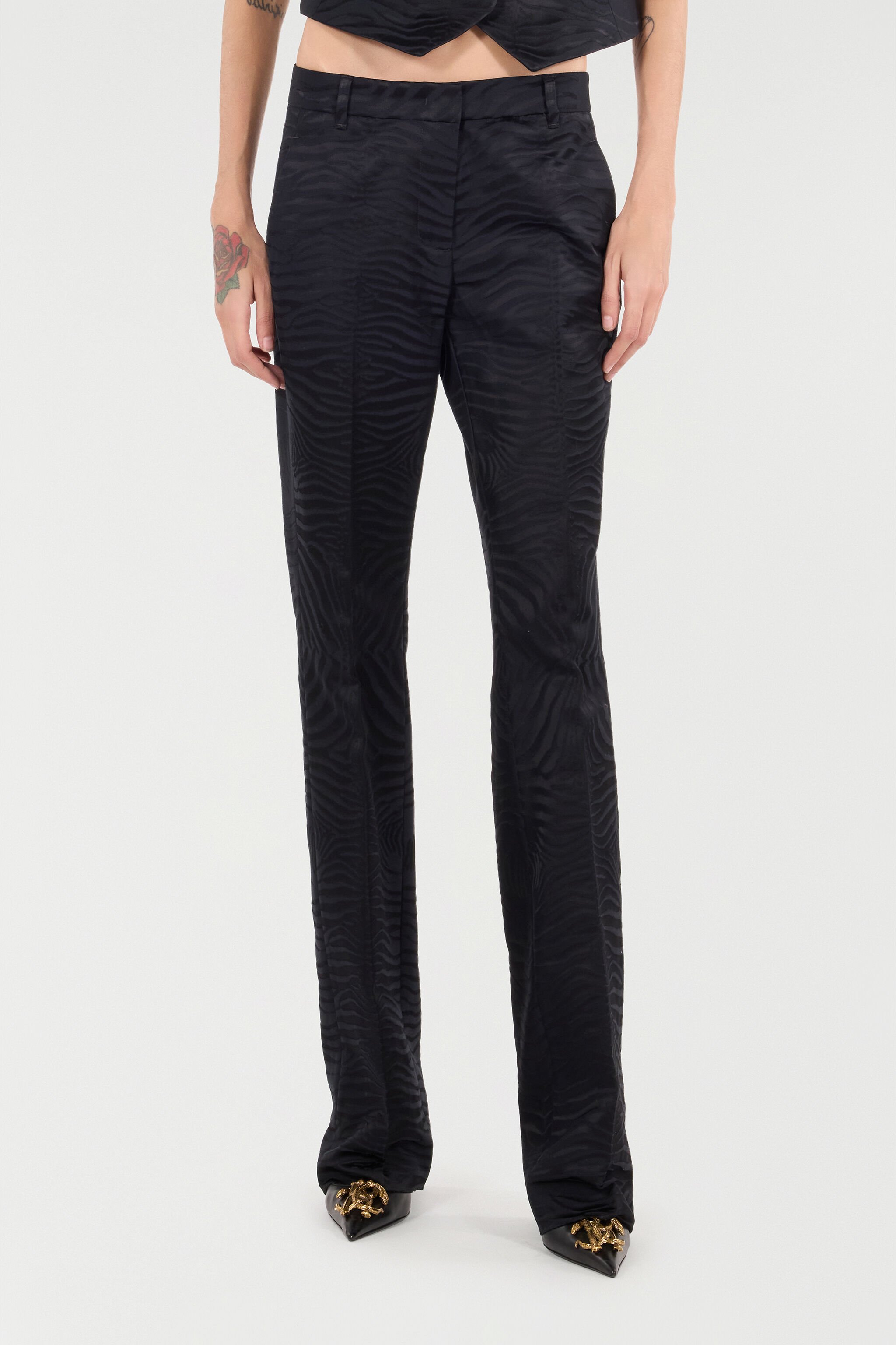 RC Pants With Solid-Color Tiger Skin Pattern Black UKT207-TJ033