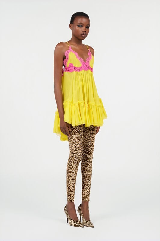 RC Abito in Chiffon con Dettaglio in Pizzo YELLOW WQT135-CQ002