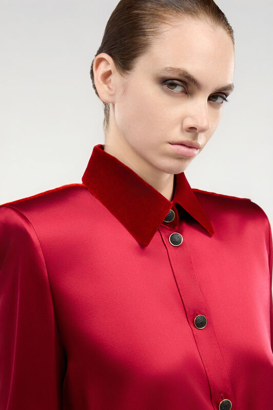 RC Dark Red Silk Shirt With Velvet Inserts RC Dark Red Silk Shirt With Velvet Inserts Red VWT700-SE041