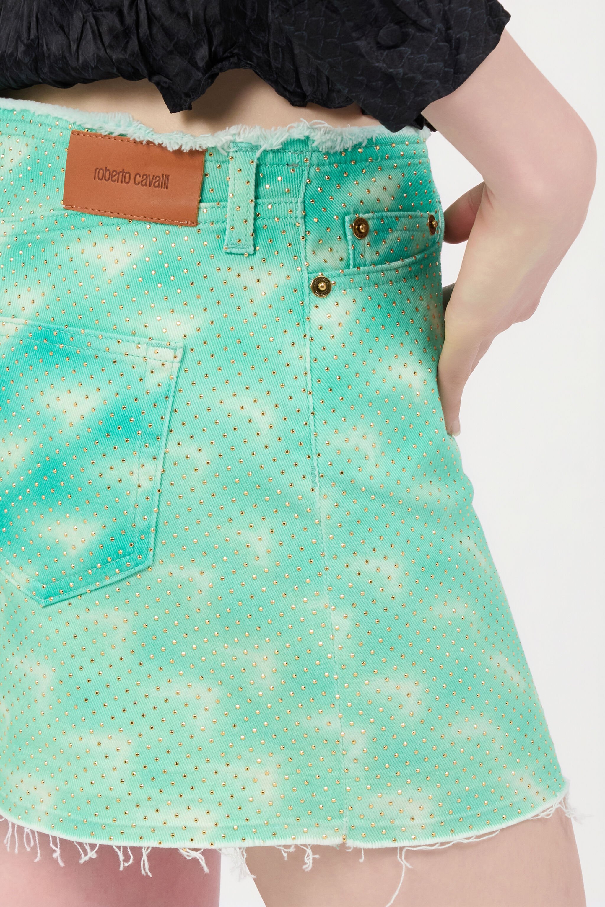 RC Miniskirt With Optical Glass Print And Micro Studs Light green UKJ325-DAN47