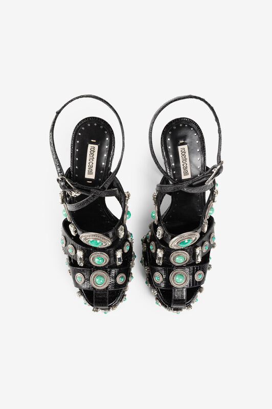 RC Gemstone-detail leather platform sandals Black RWS004-PZB62