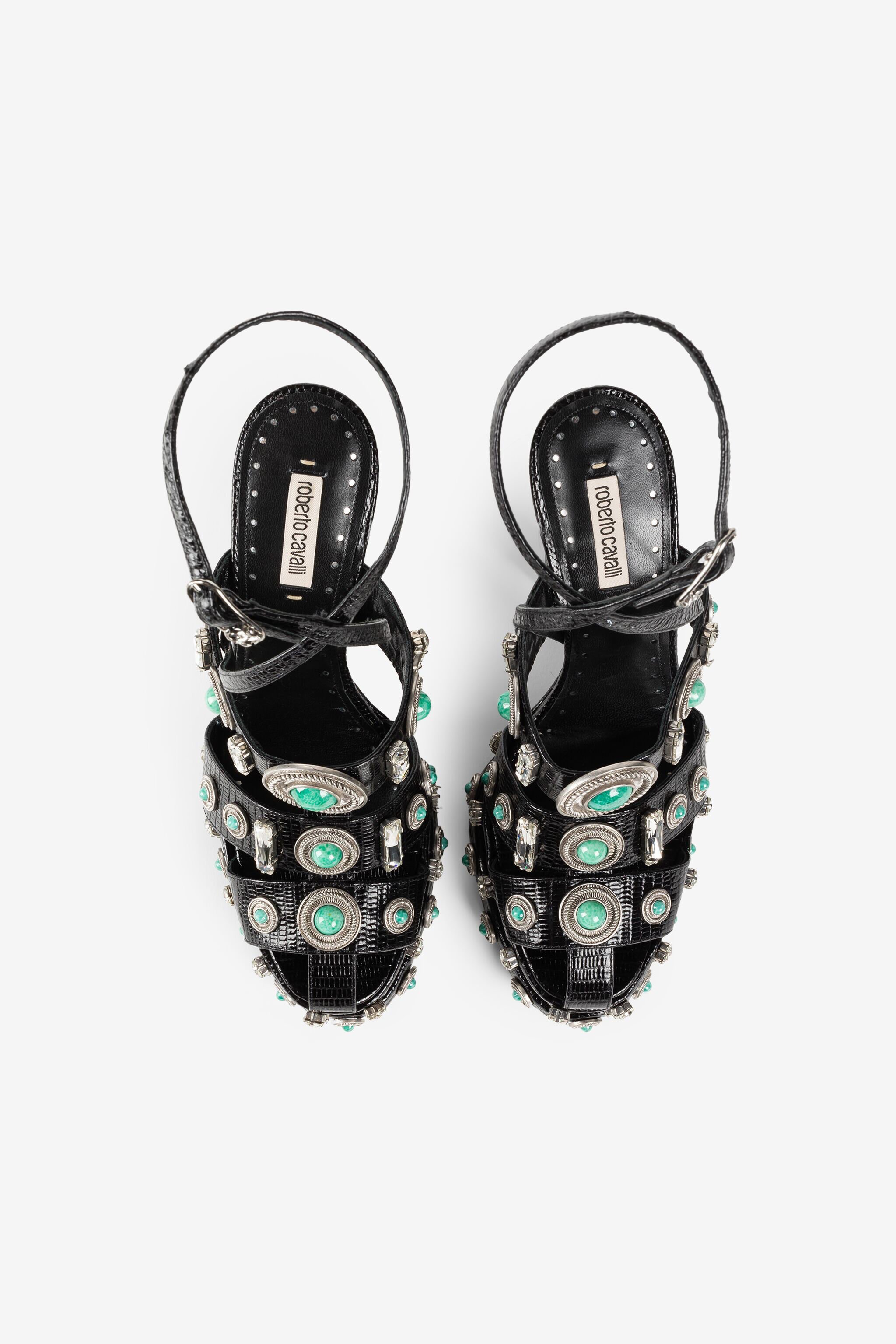 RC Gemstone-detail leather platform sandals Black RWS004-PZB62