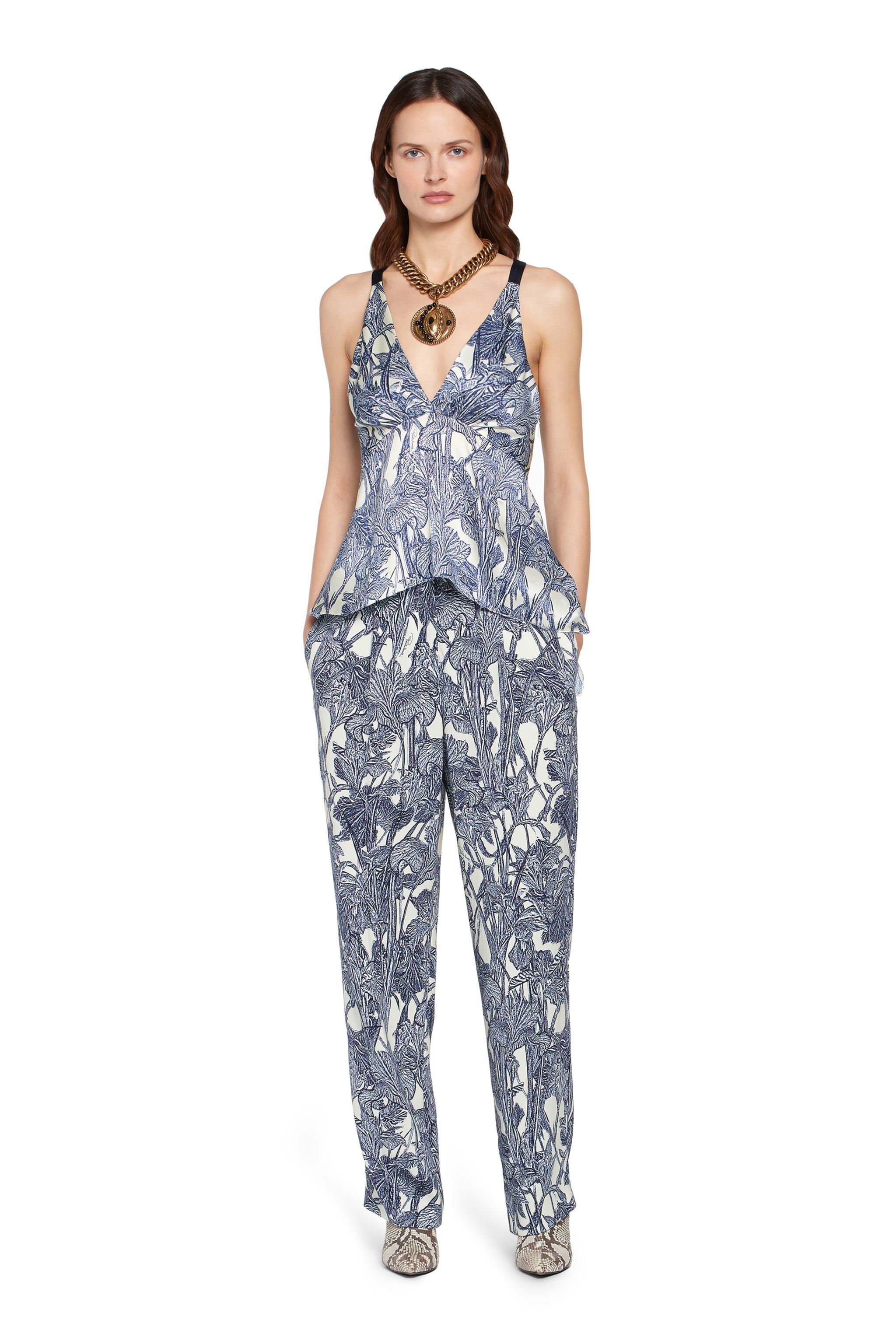 RC Iris print straight leg trousers IVORY/DARK NAVY HQT211-ORM05