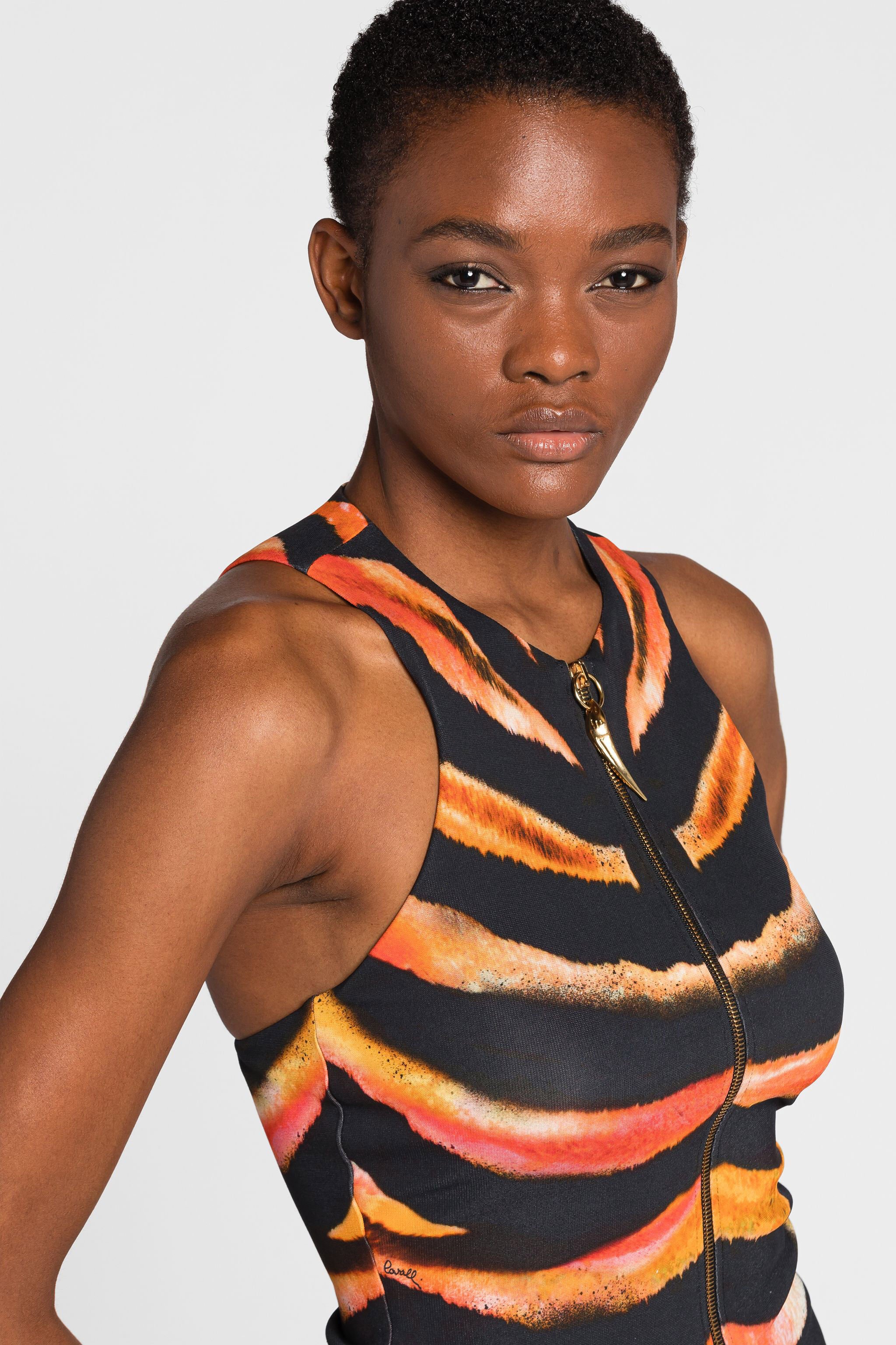 RC Zebra-Print Zip-Front Top ORANGE/MULTICOLOR OQT603-LND03