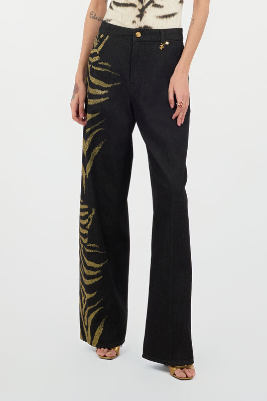 RC Jeans With Zebra Print On Side Black/Gold UKJ207-KON84