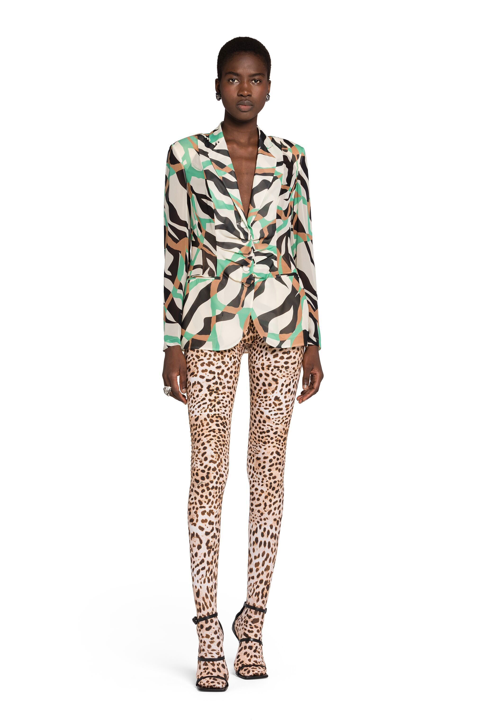 RC Abstract Zebra-Print Silk Blazer Bianco IWT401-GFR38