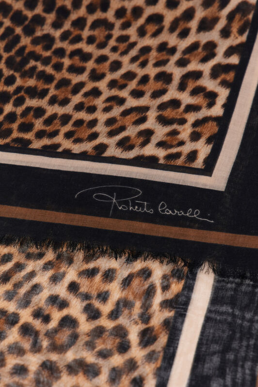 RC Roberto Cavalli Stole with Giaguaro Heritage print Light Brown SYI00C-OBL53