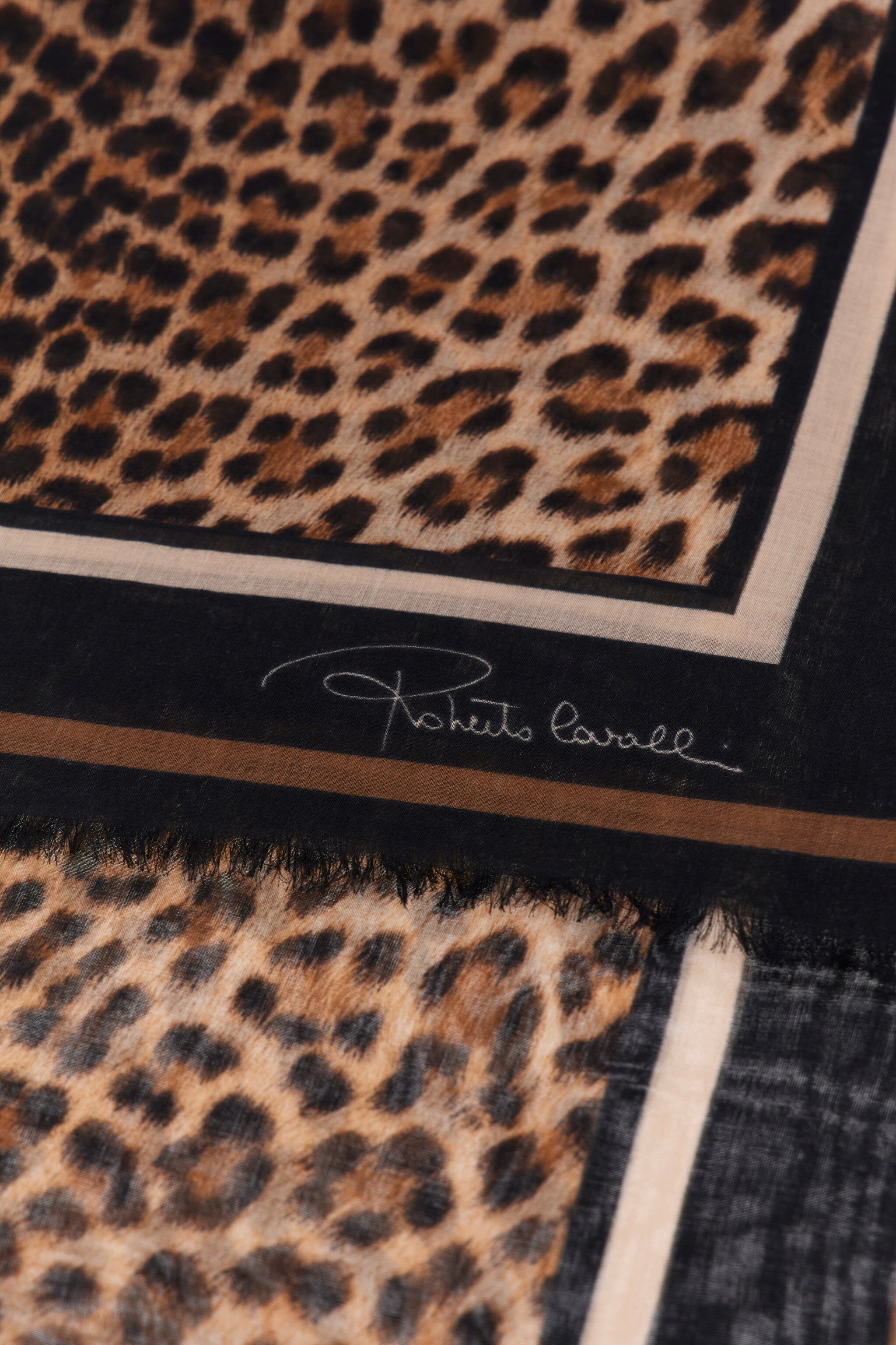 RC Roberto Cavalli Stole with Giaguaro Heritage print Light Brown SYI00C-OBL53
