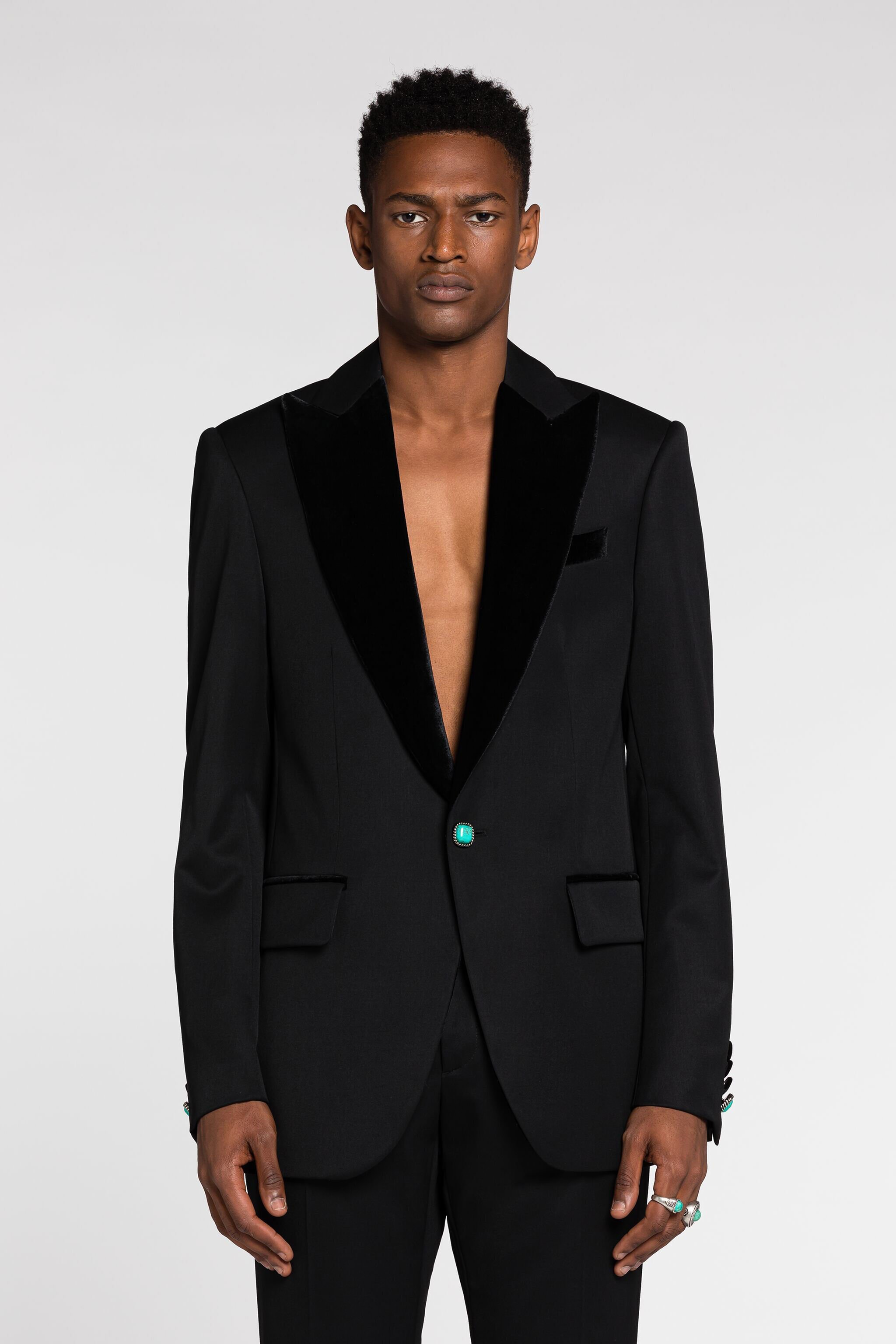 RC Velvet-Trim Wool Blazer Black RRT441-VW020