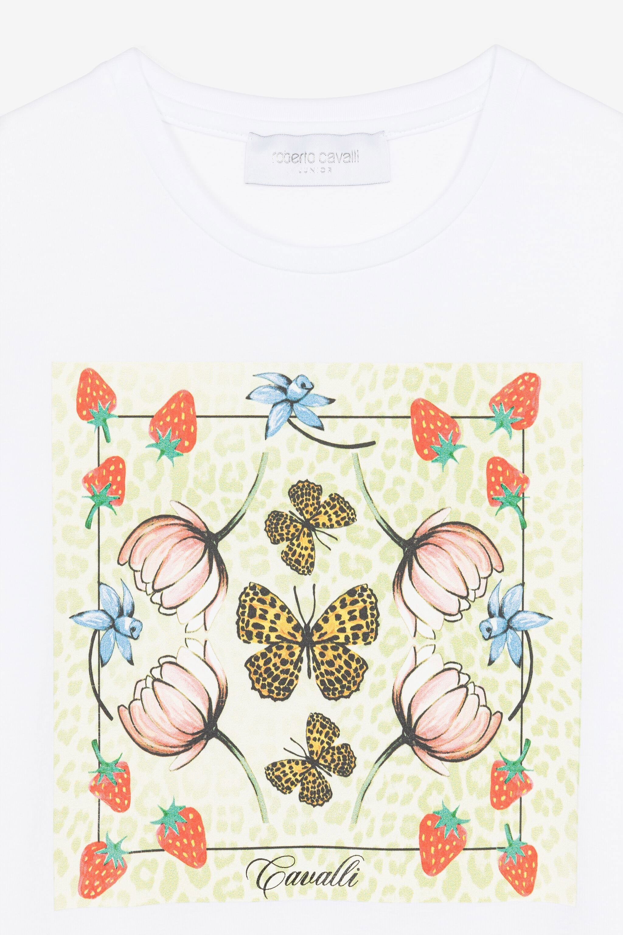 JU T-shirt con stampe farfalle e fragole Bianco QJT603-JV025