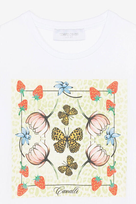 JU T-shirt con stampe farfalle e fragole JU T-shirt con stampe farfalle e fragole Bianco QJT603-JV025