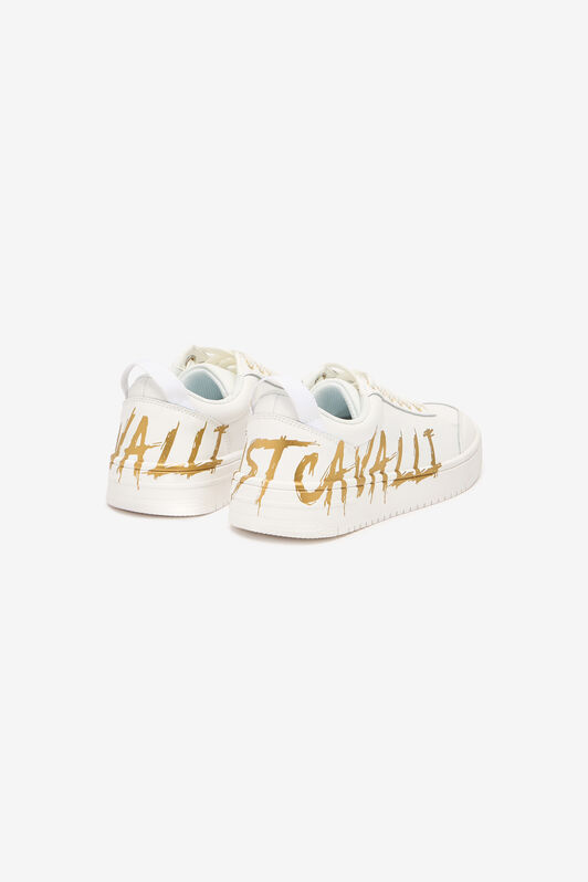 JC Sneakers With Golden Graffiti Logo White/Gold UFS039-UF361