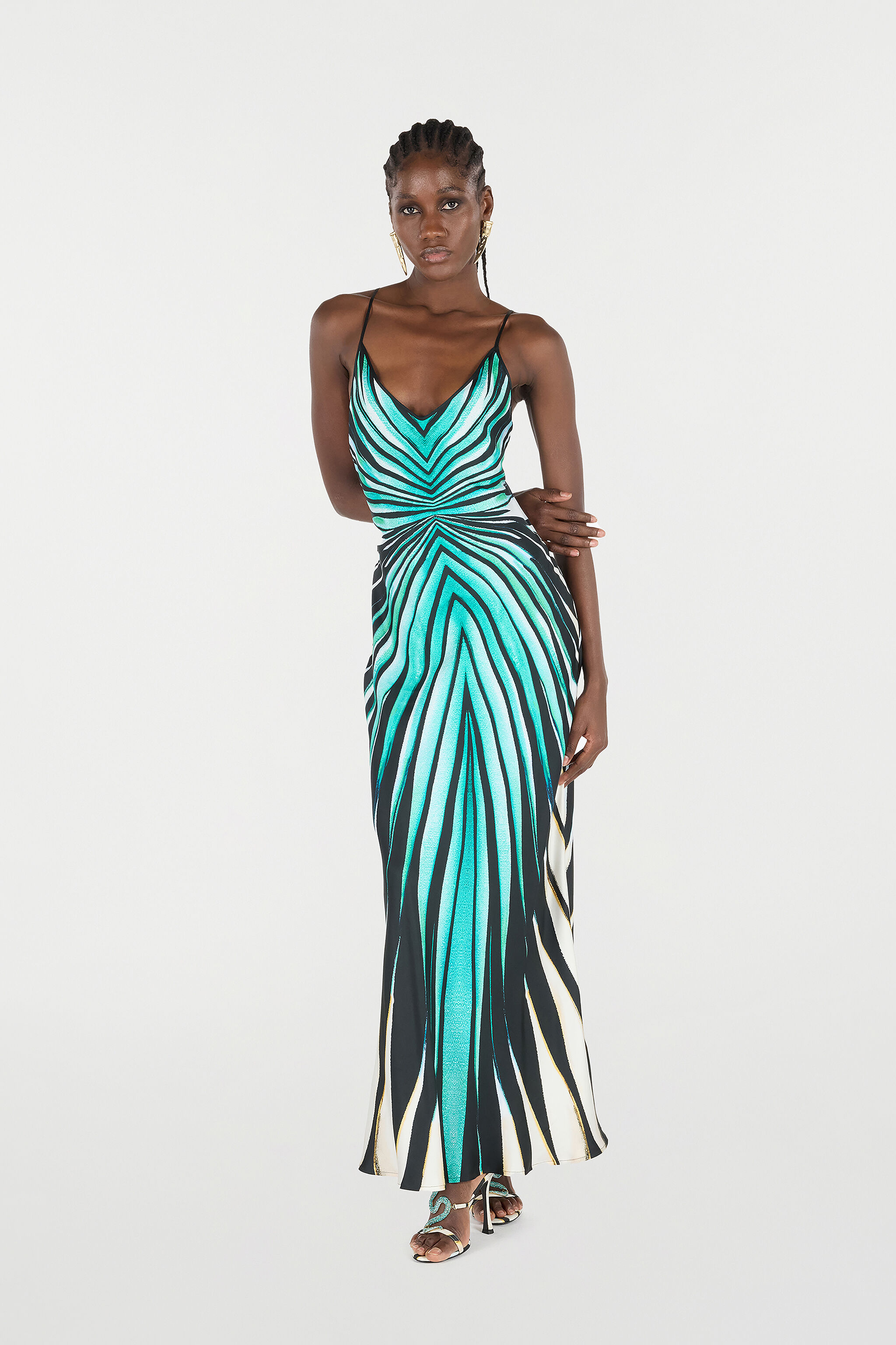 RC Maxikleid Aus Seide Mit Ray Of Sea Print Hellblau VKT102-4QM33