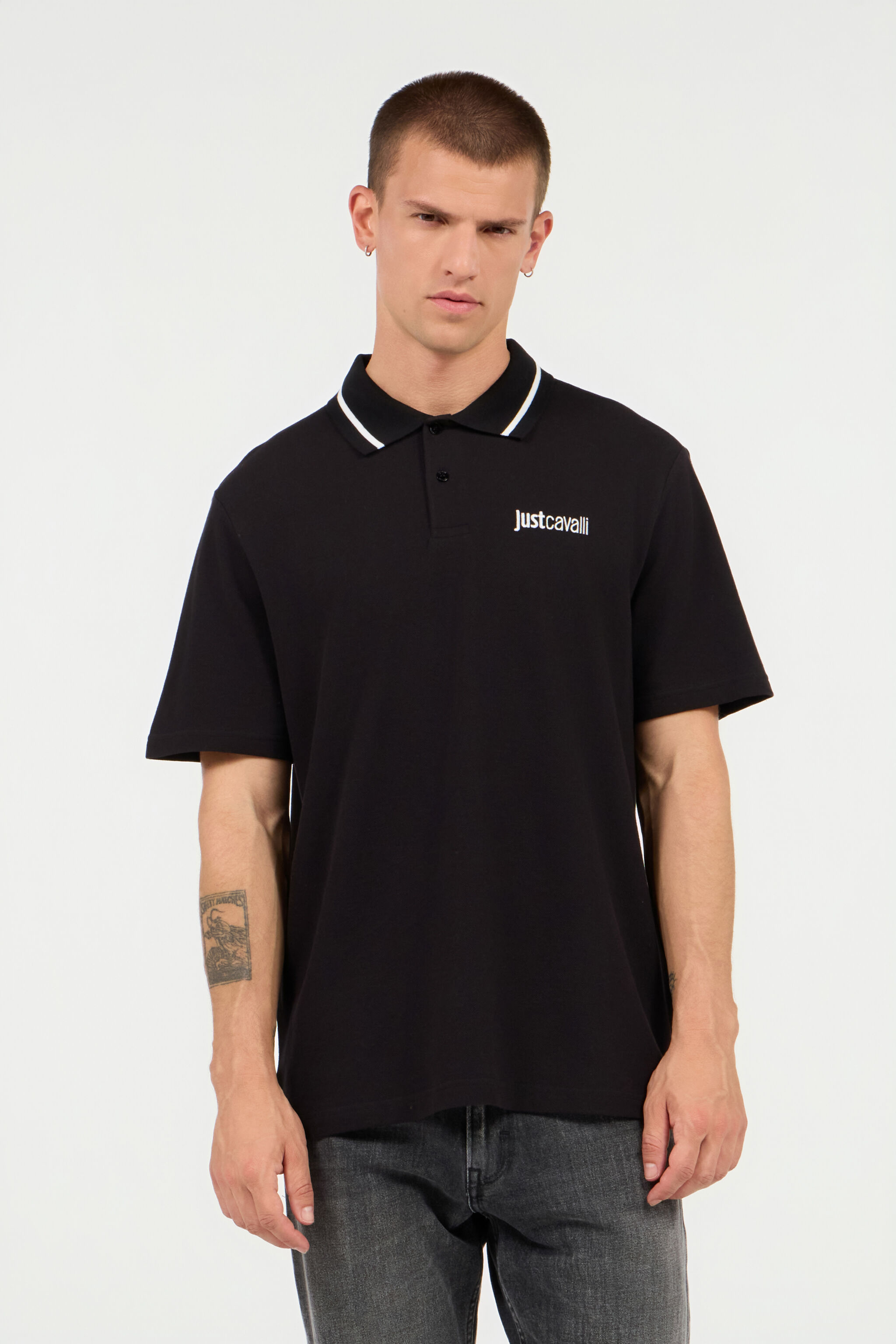 JC Polo Shirt With Contrasting Collar And Lettering BLACK UFT026-UF046