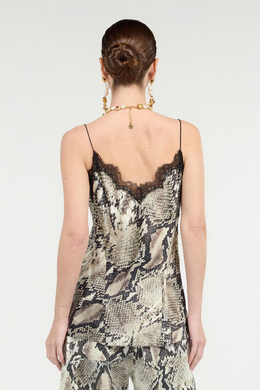 RC Silk Top with Python Print Light Brown VWT604-TYQ75