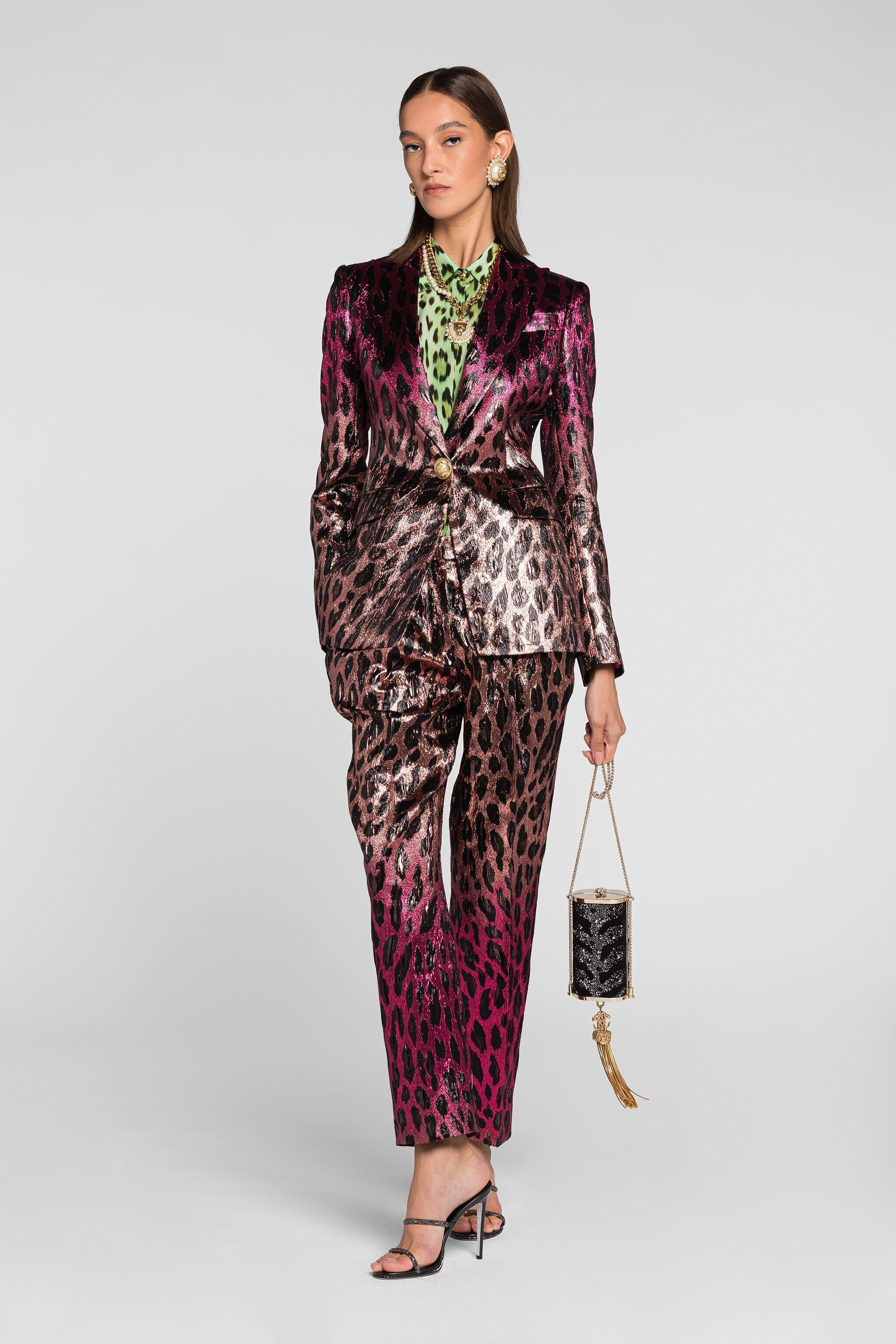 RC Animal-print lamé cropped trousers PINK/FUXIA QKT206-FY069